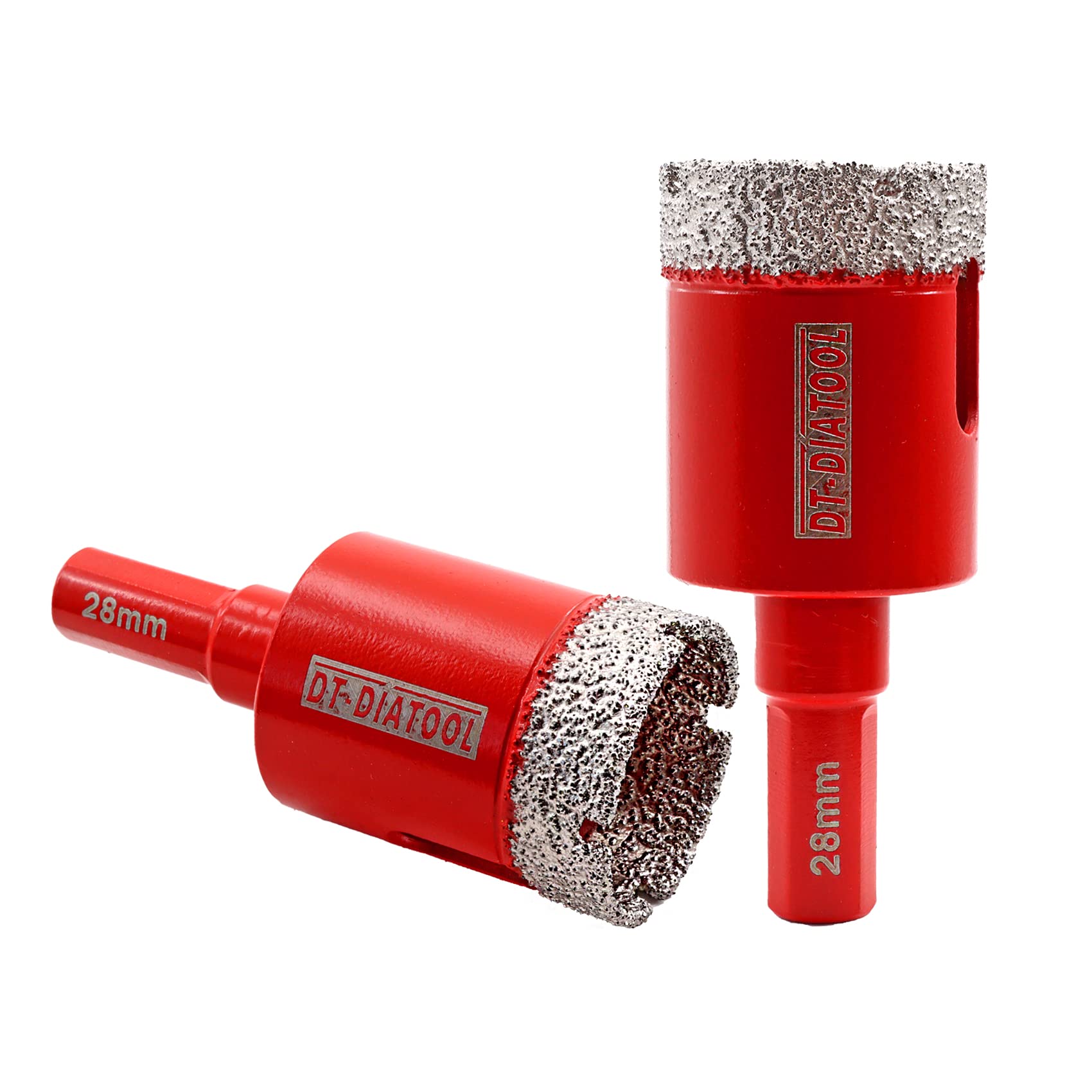 DT-DIATOOL Diamond Drill Bit 1-1/8 inch 2pcs Vacuum Brazed Diamond Hole Saw 28mm with Triangle Shank Drilling Porcelain Tile Ceramic Marble Granite