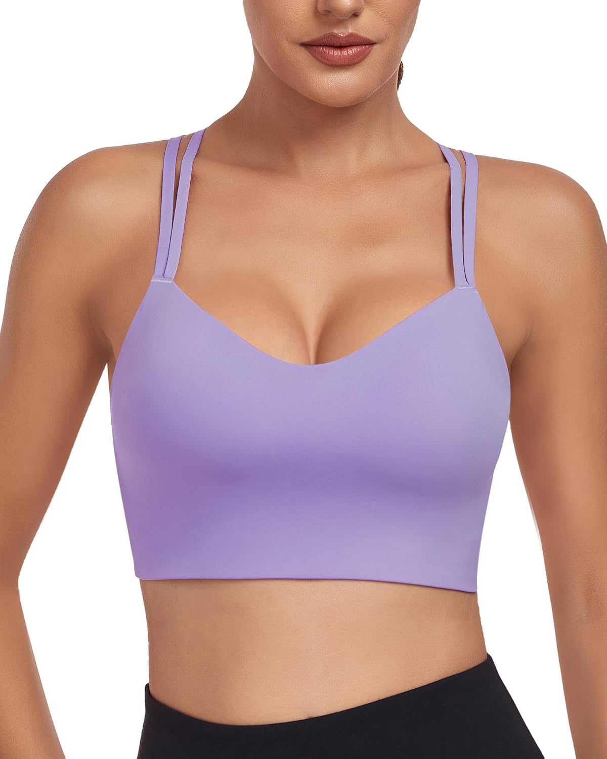 As Fariy Sports Bra Molded Cup Sports Bra Workout Bra for Women with Longline Criss Cross Back Spaghetti Strap Yoga Bras