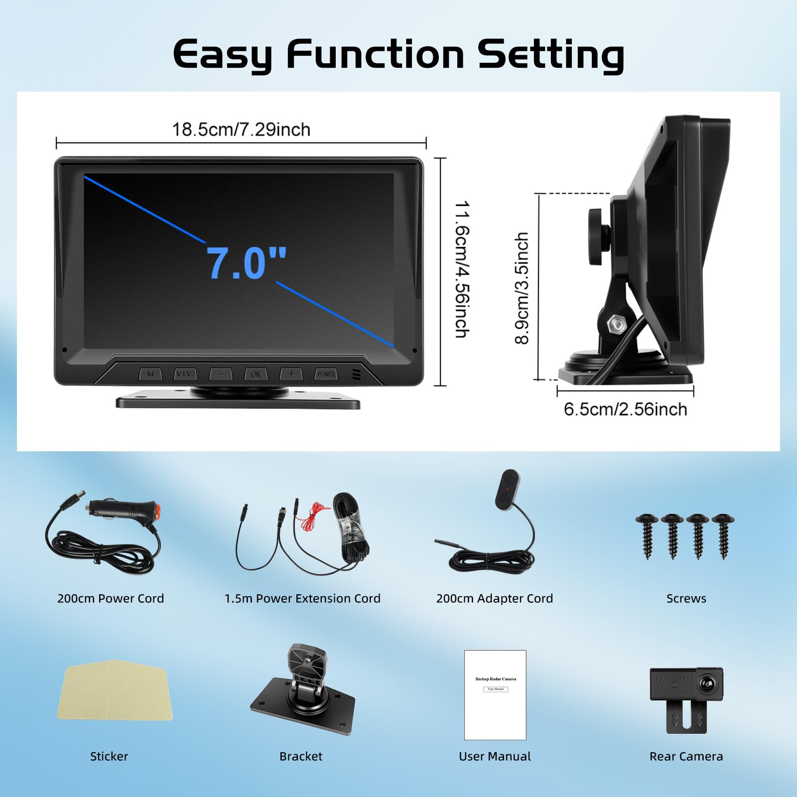Juego de Cámara de Reversa para Coche de 7 Pulgadas con Radar, Sistema de Cámara Trasera de 1080P a Prueba de Agua con Amplio Ángulo y Líneas Guía de Estacionamiento para Coches, Furgonetas, Camiones