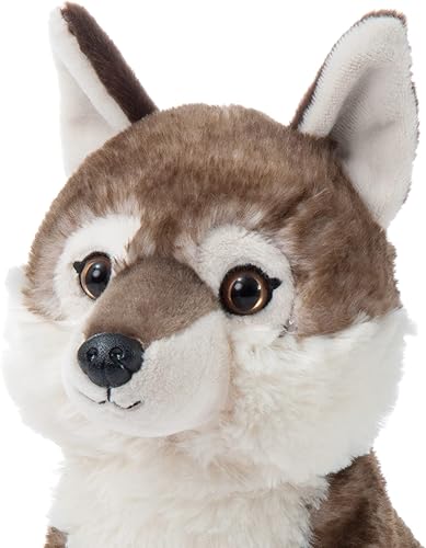 Miniatura 8 de The Petting Zoo Peluche de lobo de madera, regalos para niños, animales salvajes del zoológico Onez, juguete de peluche de lobo de madera sentado de