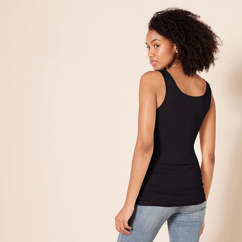 Amazon Essentials Women's Slim-Fit Ribbed Scoop Neck Tank Tops, Pack of 2, Black, Large image 4