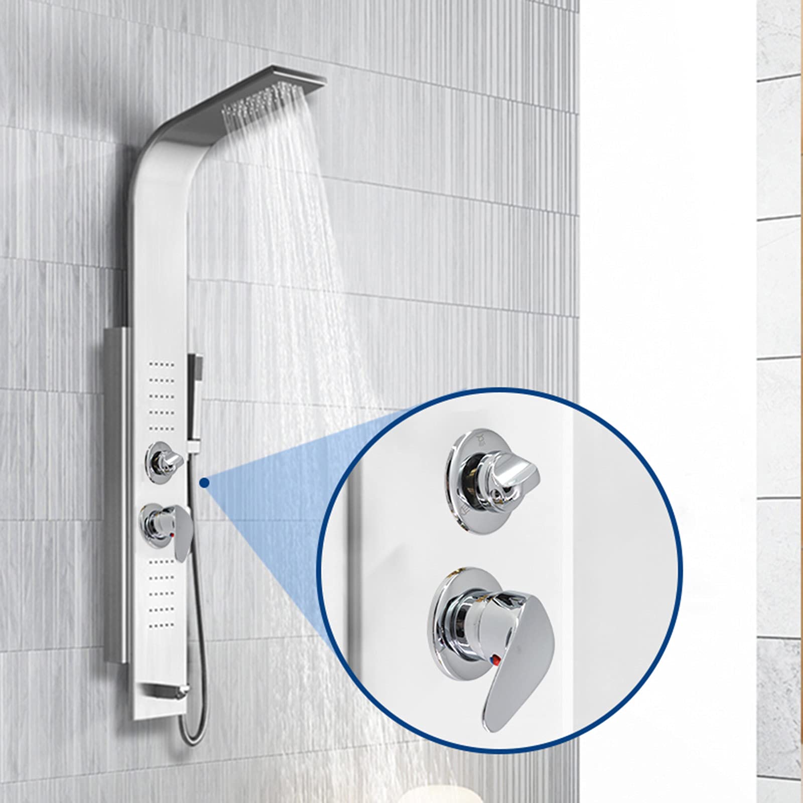 Valvola deviatrice regolabile in ottone per bagno, interruttore di controllo manuale, rubinetto caldo e freddo, 5 vie intubazione doccia miscelatore valvola (14,5 cm)