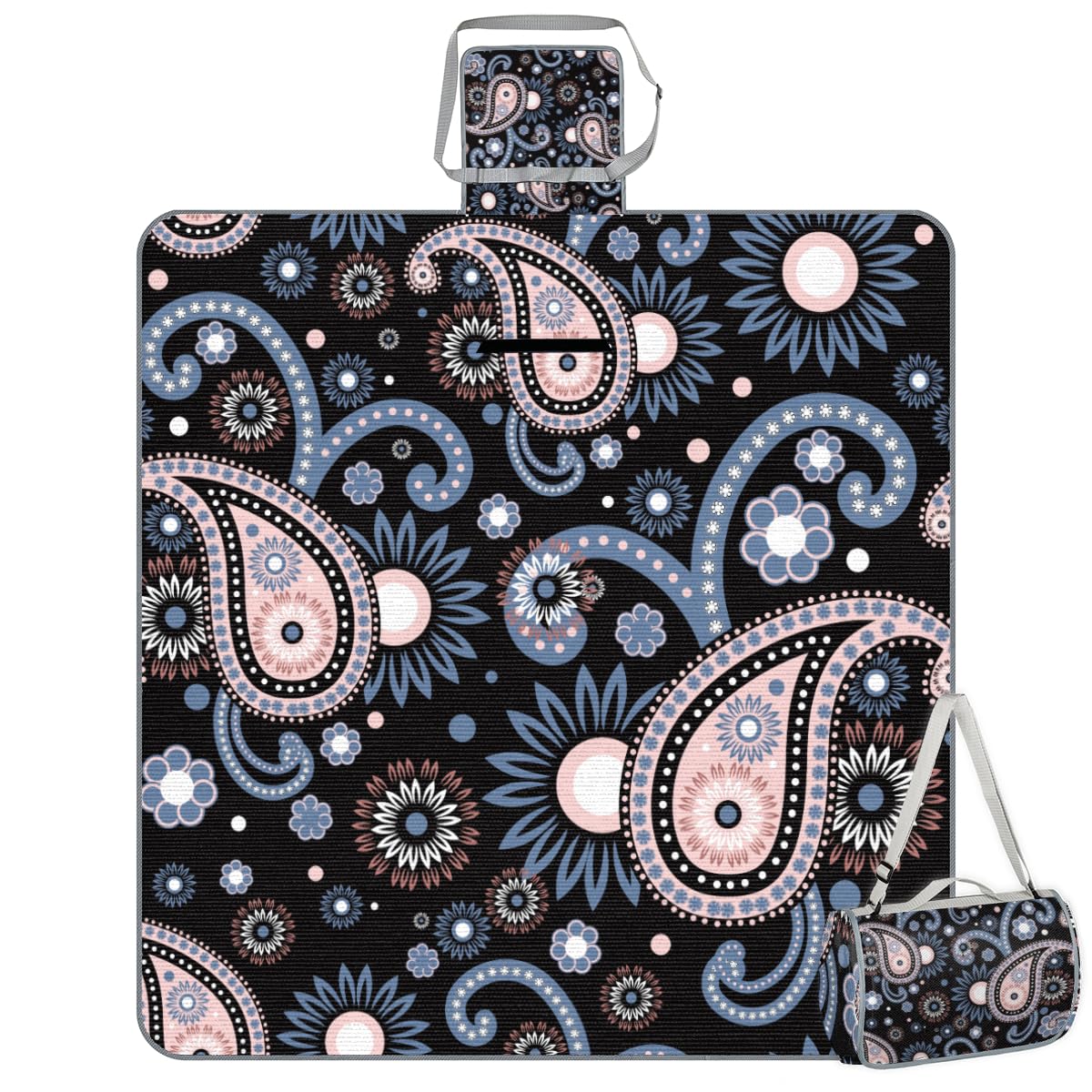 Shimoshe Picnic Blankets 57”x 59”, Ethnic Paisley Pattern Waterproof Sandproof Picnic Mat Lightweight Foldable Beach Blanket for Camping Park Grass Beach Outdoor Blanket