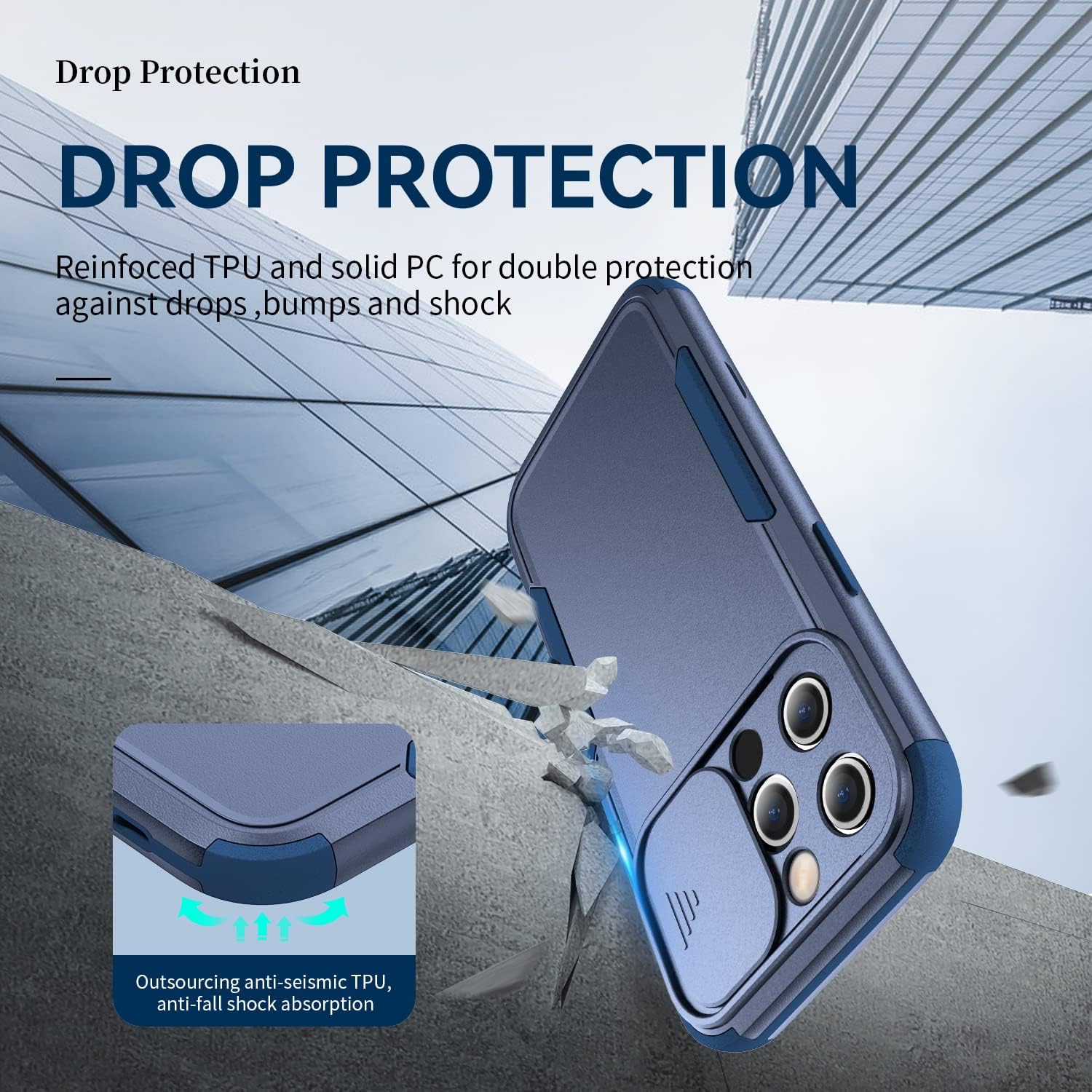 Compatible with iPhone 13 Case with Camera Cover, Heavy-Duty with Slide Camera Lens Protection Military-Grade Drop Protection Rugged Tough Durable Case for iPhone 13 5g 6.1'' 2021