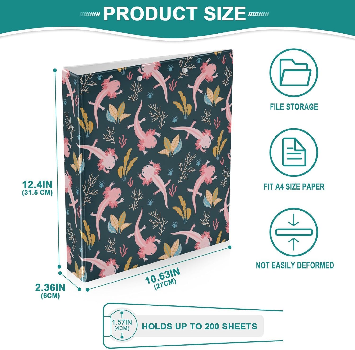 3 Ring Binder Axolotl Cute Binders 1.5 Inch Round Rings Binder Organizer for Letter Size Paper Hardcover Binder for Office Home 1 Pack