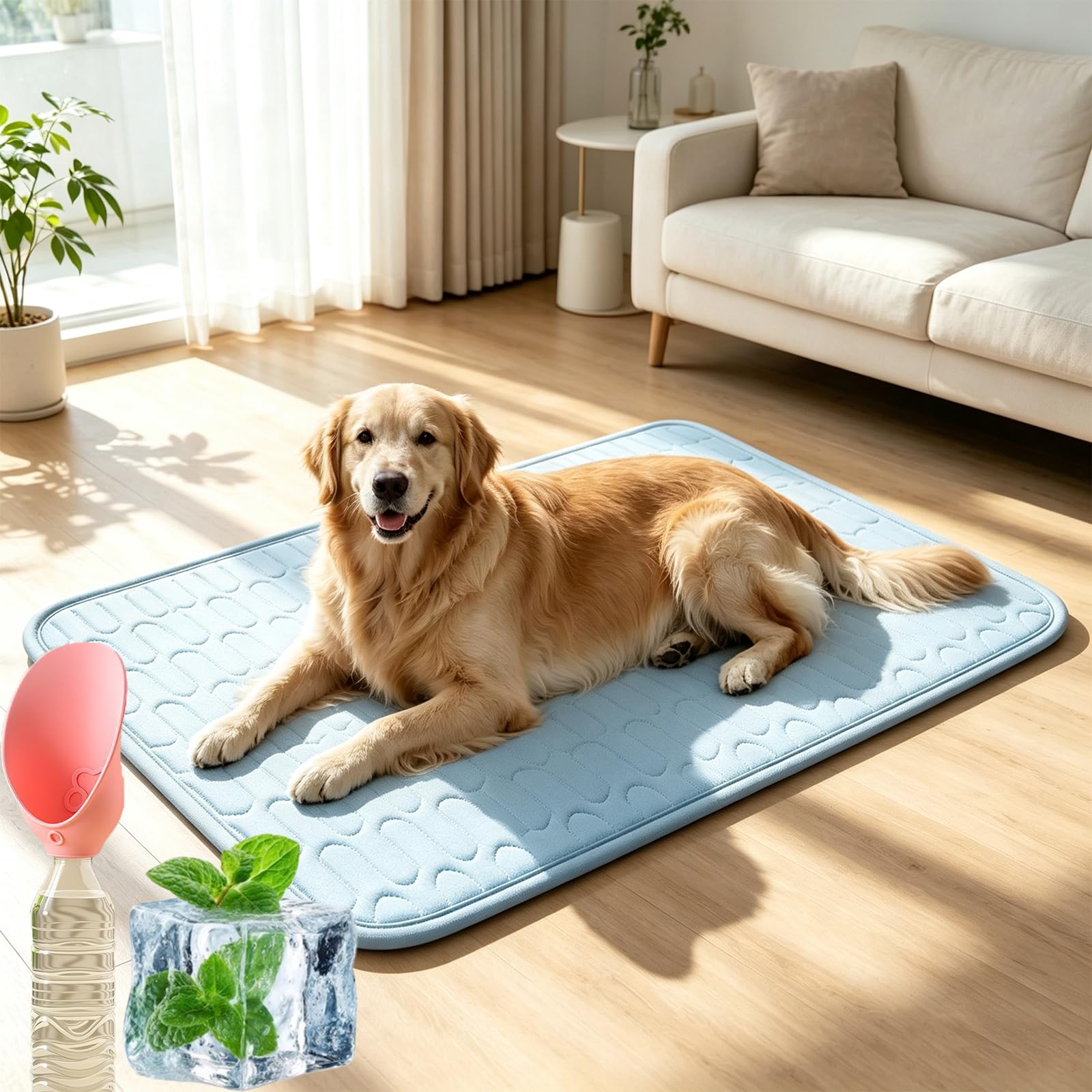 Extra Large Non Gel Cooling Mat for Dogs, Washable Non-Slip Self-Cooling Dog Mat, for Crates Sofas & Summer Garden Relaxation and Ravel Home