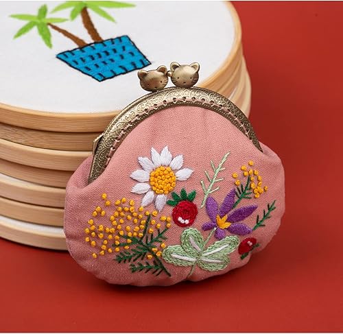 Miniatura 7 de Maydear Kits de monedero bordado para principiantes, embrague bordado hecho a mano con todos los suministros, aros de bordado de bambú,