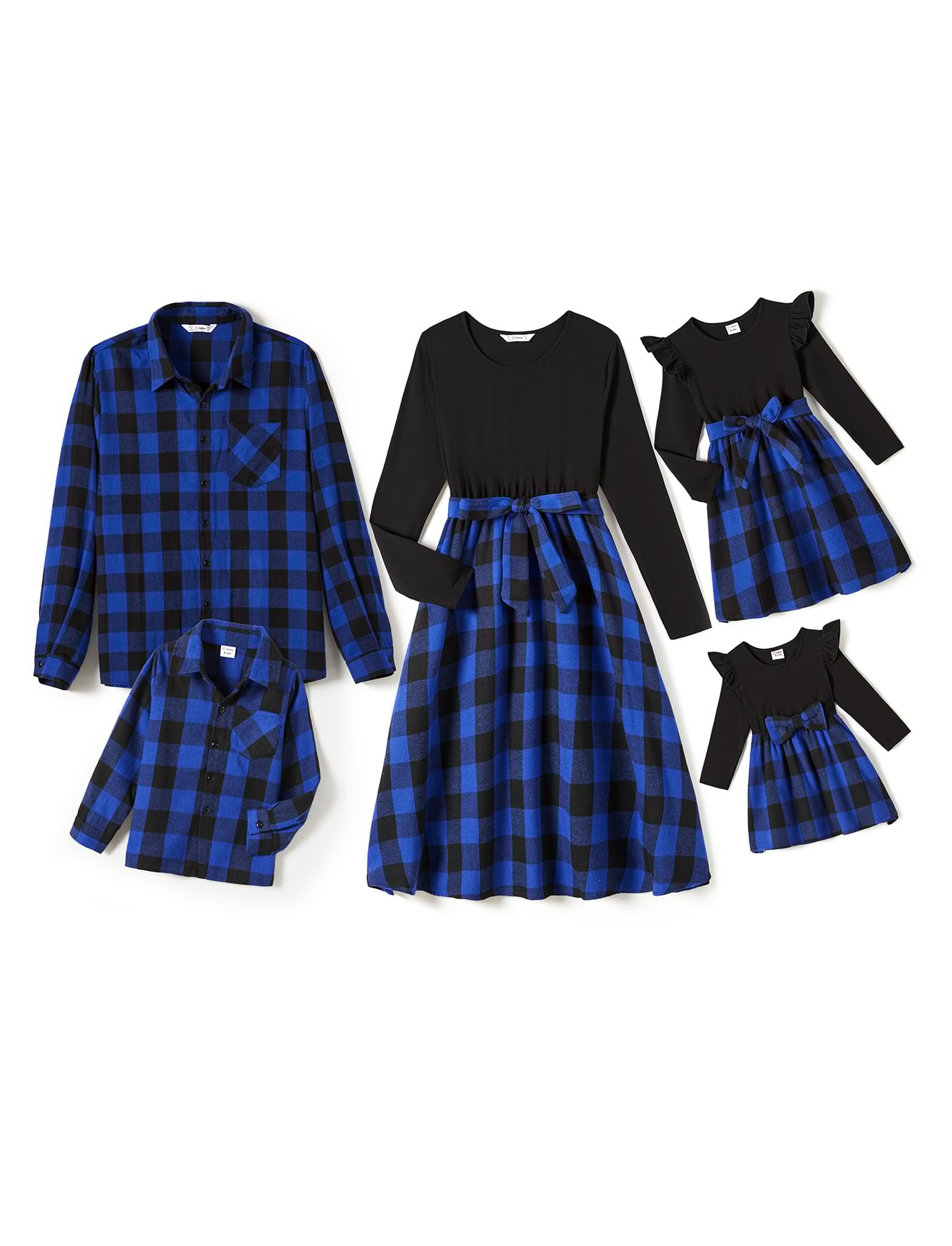 PATPAT Abito per la Famiglia in Stile Classico a Quadri, Completo Madre-Figlia/Padre-Figlio con Vestito e Camicia, Look Coordinato per Adulti e Bambini, Perfetto per Ritratti di Famiglia, Viaggi