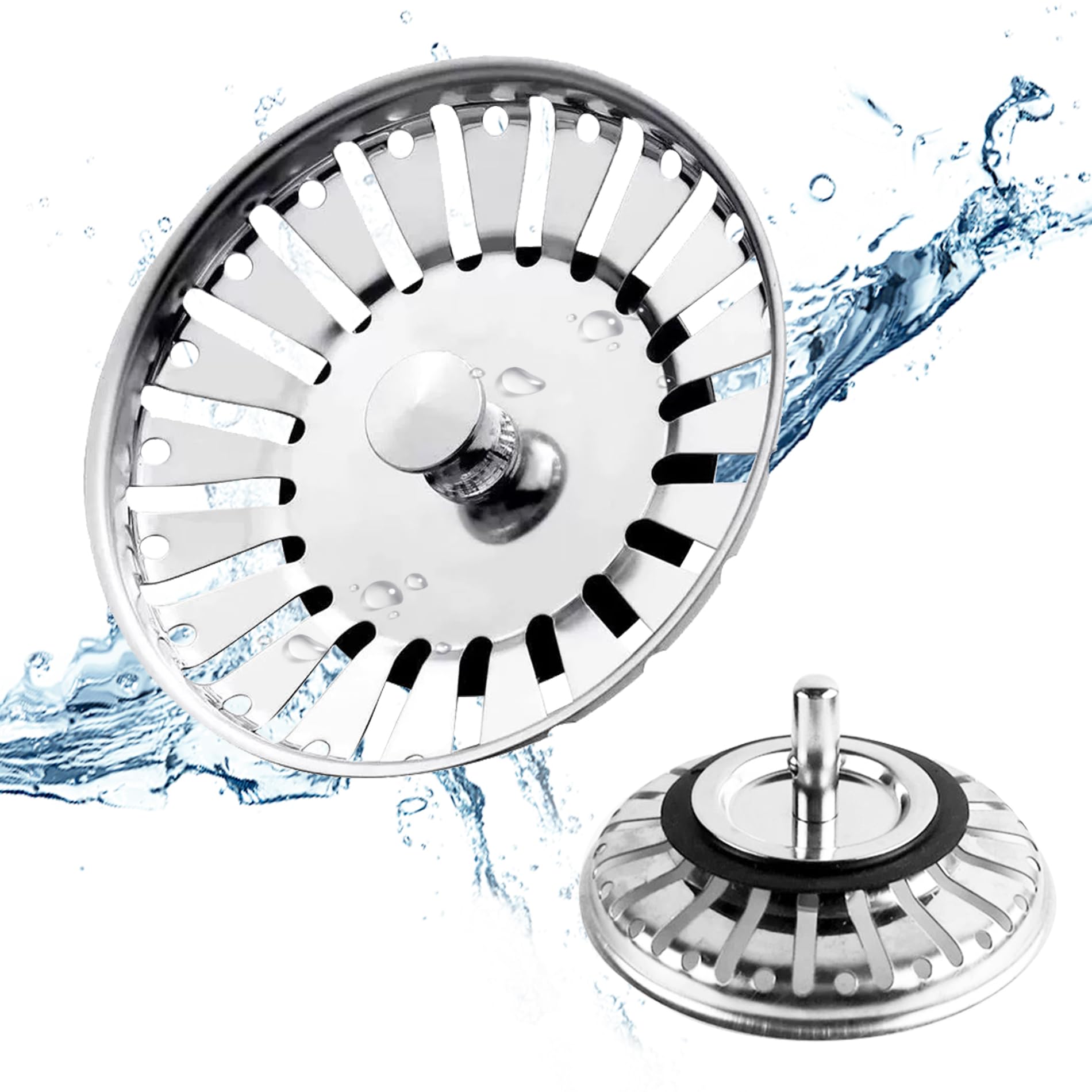 1 Pack Kitchen Sink Plug and Strainer,304 Stainless Sink Strainer Plug(Thickened version),for Kitchen or Bath Shower Basin Tray Prevent Blocked Drains and An unpleasant odor in The Kitchen-Black 84mm