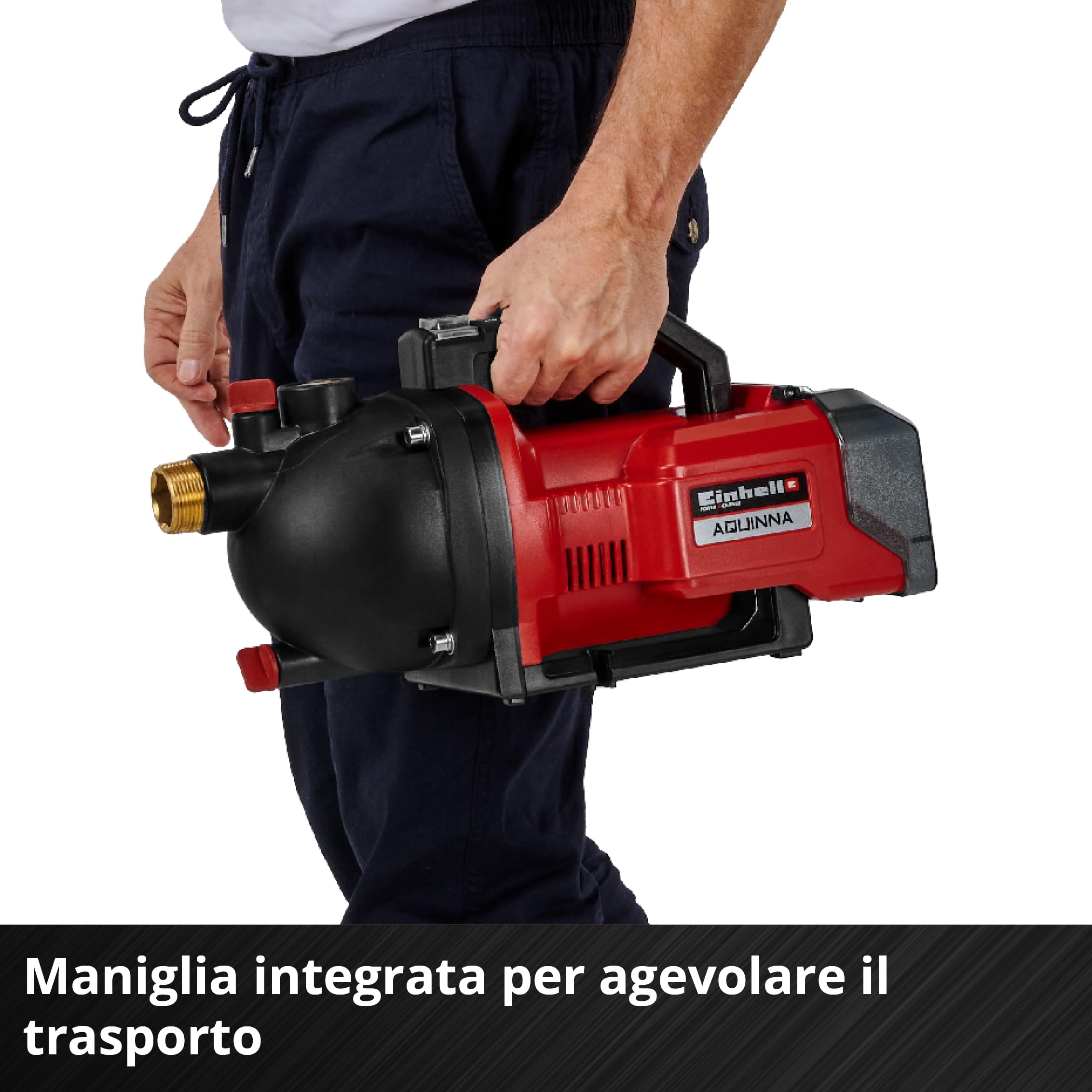 Einhell Pompa da giardino a batteria AQUINNA 36/30 Set Power X-Change (36 V, portata 3000 L/h, altezza mandata max. 26 m, interruttore ECO, incl. tubo flessibile di aspirazione da 4 m, senza batterie)