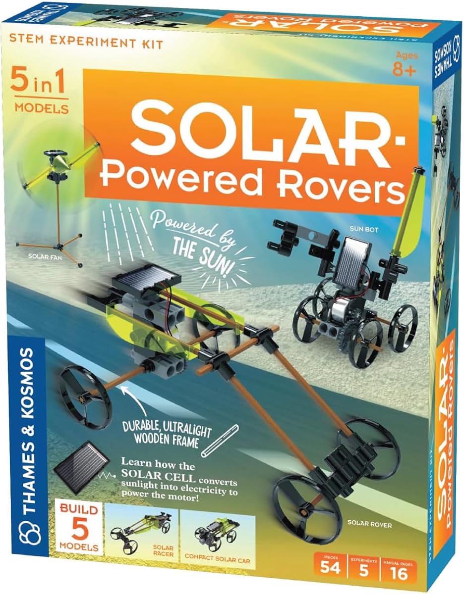 Thames & Kosmos Solar-Powered Rovers STEM Experiment Kit | Build 5 Vehicles & Devices Powered by The Sun | Solar Energy Actvities for Ages 8+