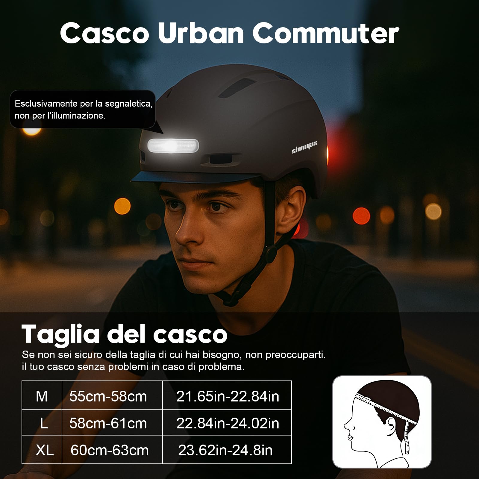 Shinmax Casco Bici Uomo e Donna,5 modalità di Luce e Visiera,USB ricaricabile,Casco Caschetto Bici Uomo per Pendolari Urbani