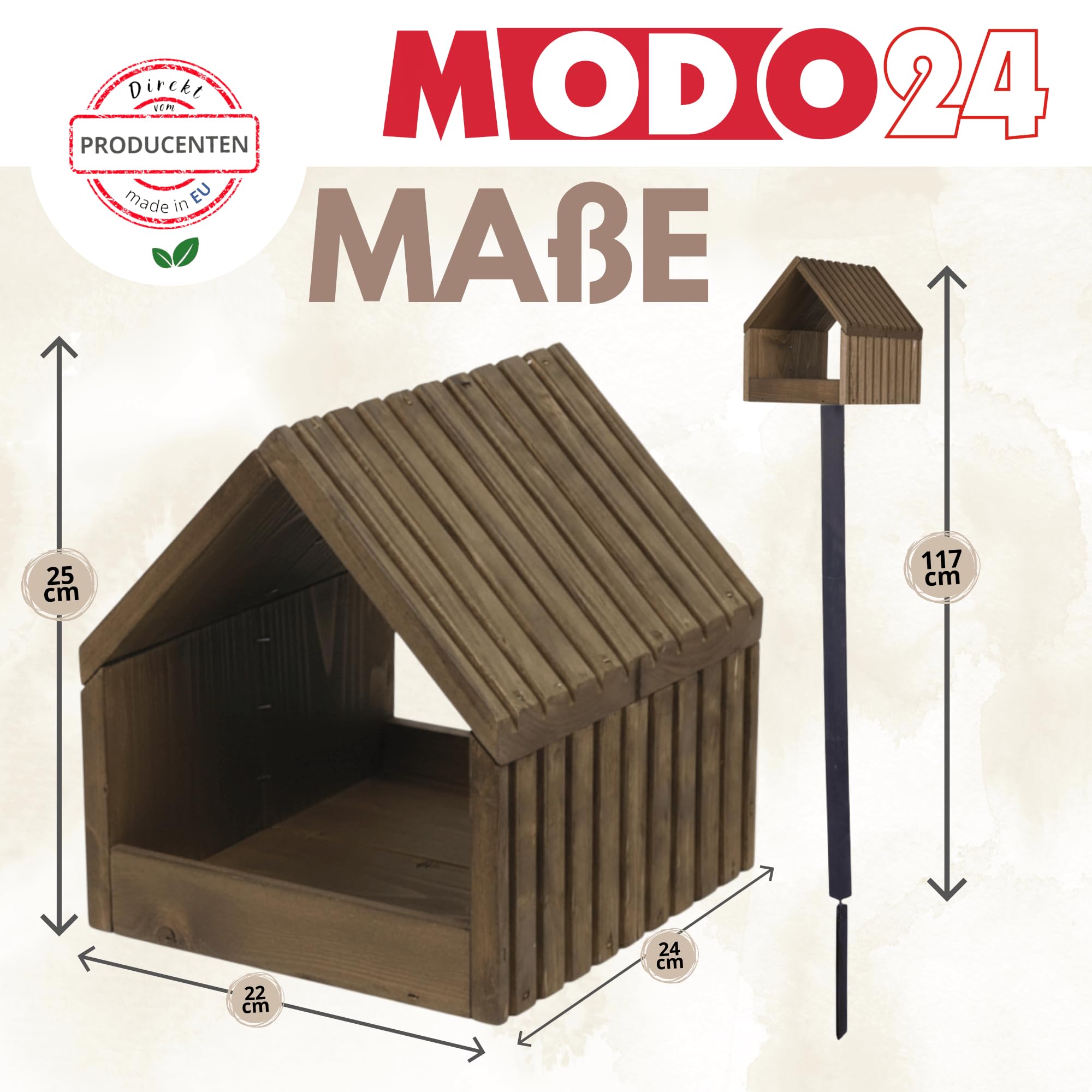 Vogelhaus mit Ständer aus FSC® Holz, Vogelkäfig mit Dach, Wetterfestes Vogelfutterhaus für Garten & Balkon, Futterstation für Vögel, Nistkasten Vogelschutzhaus, 117x24x22, Farbe: Braun