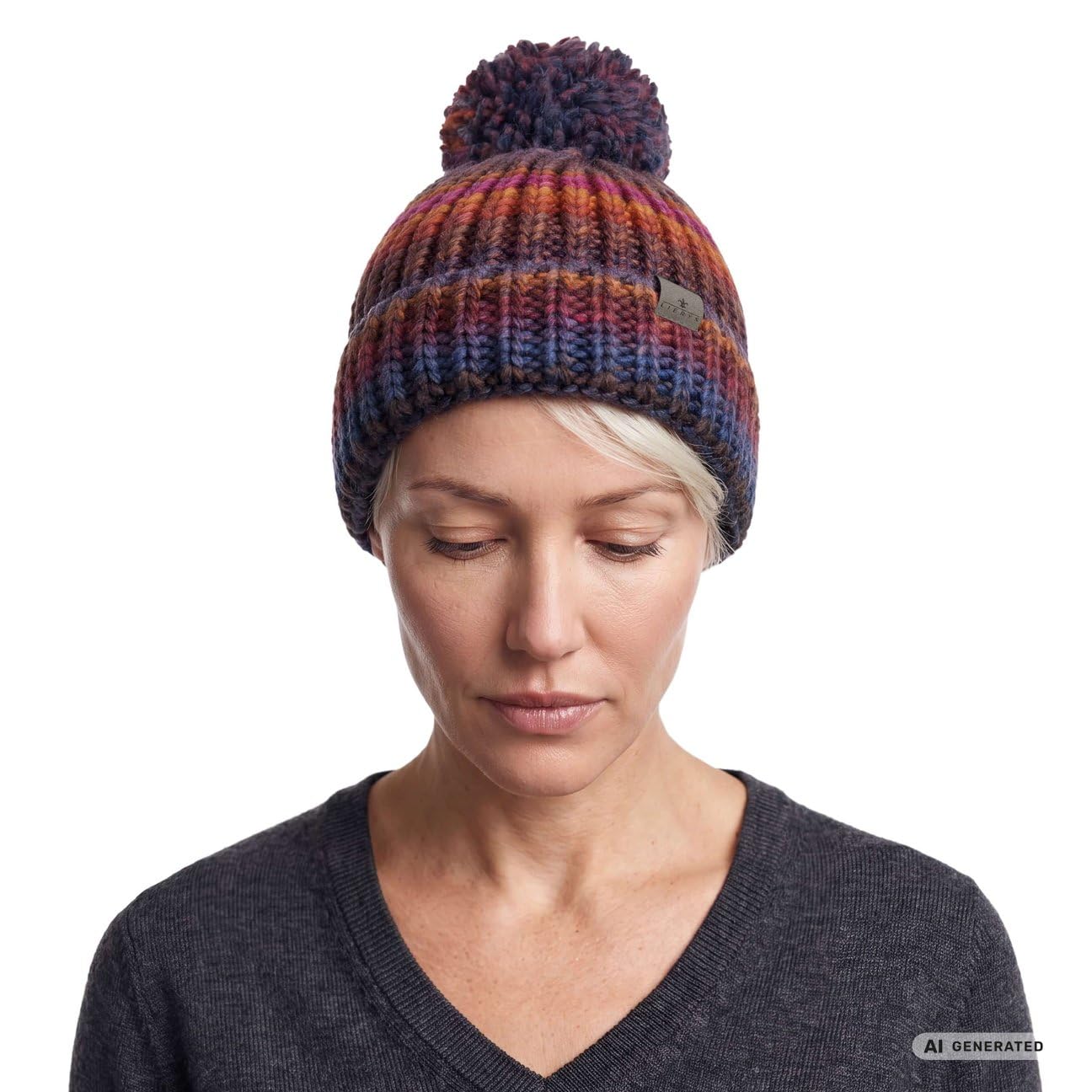 LIERYS Finja Bommelmütze Strickmütze Damen Made in Germany Pudel-wintermütze Schurwolle Beanie Herbst/Winter
