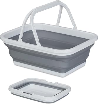 Collapsible Washing Up Bowl with Handles   Foldable Washing Up Bowl for Camping, Caravan & Kitchen   Pop Up Silicone Wash Bowls, Rectangular Folding Basin for Home & Outdoor Use
