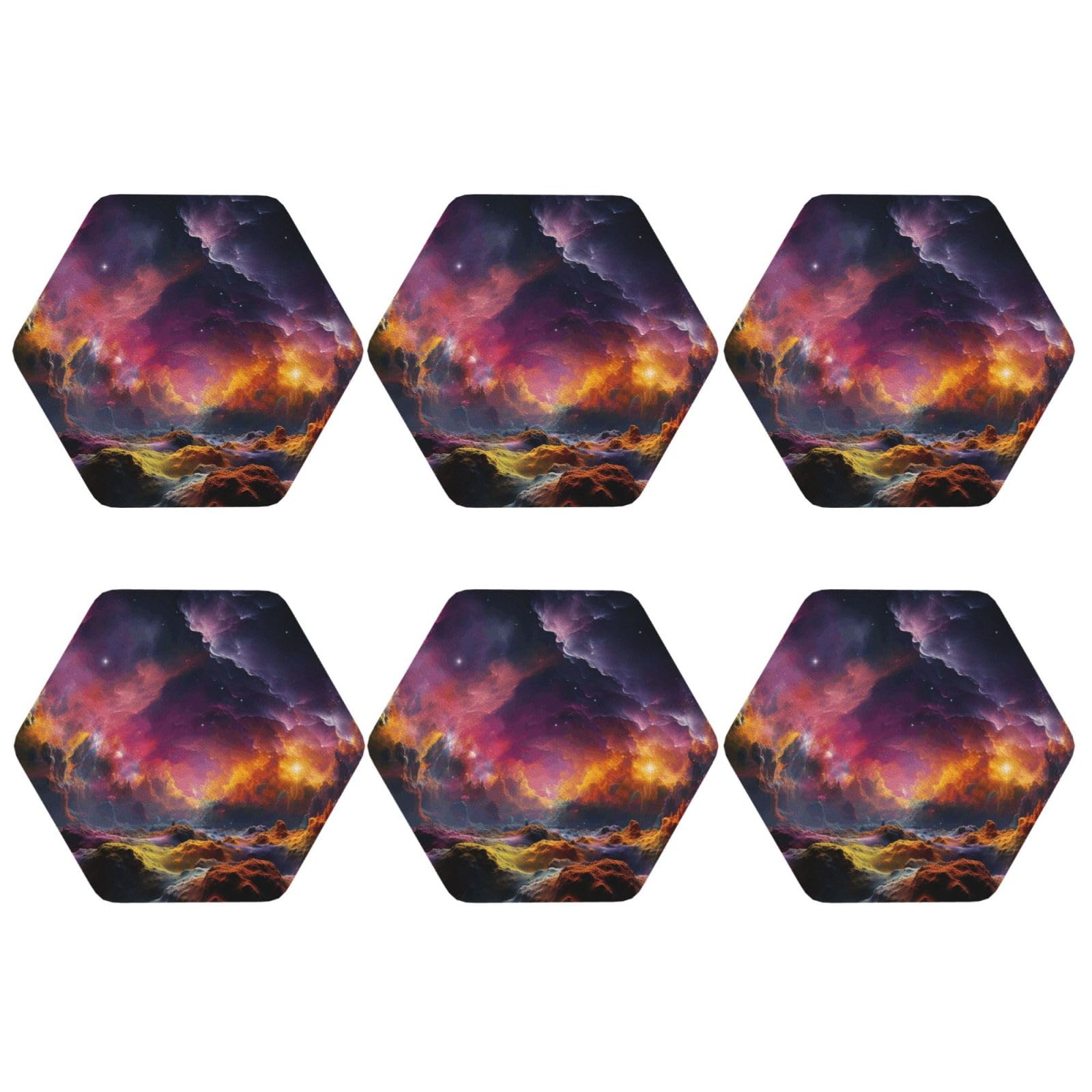 6pcs Leather Coasters for Drinks, Colorful Outer Space Drink Coasters for Tabletop Protection, 4" Cup Coasters for Coffee Table Decor, Non-Slip Drinking Cup Mat for Hot Or Cold Drink