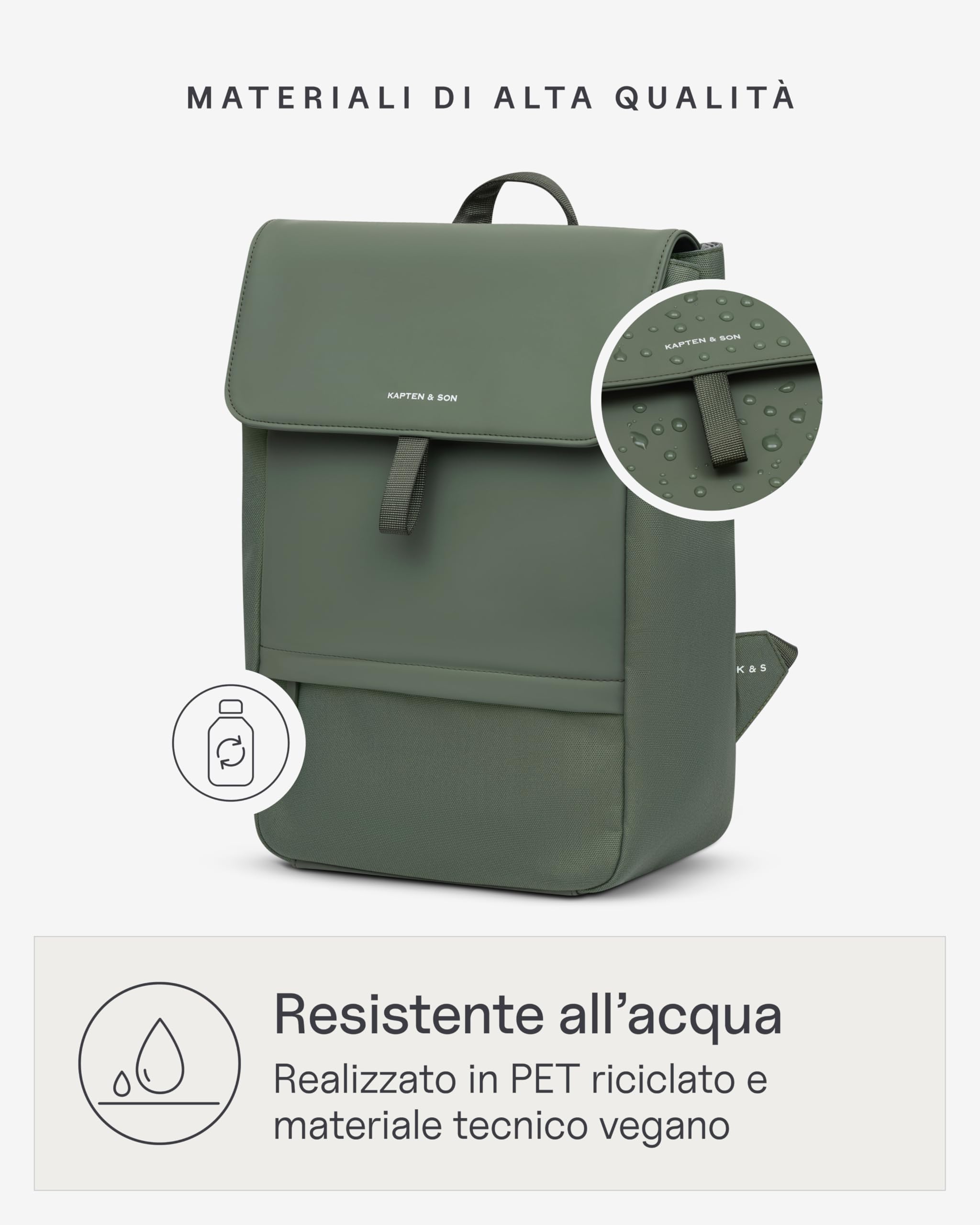Kapten & Son zaino per il tempo libero con scomparto per laptop Fyn Backpack 13L Dusty Green verde scuro