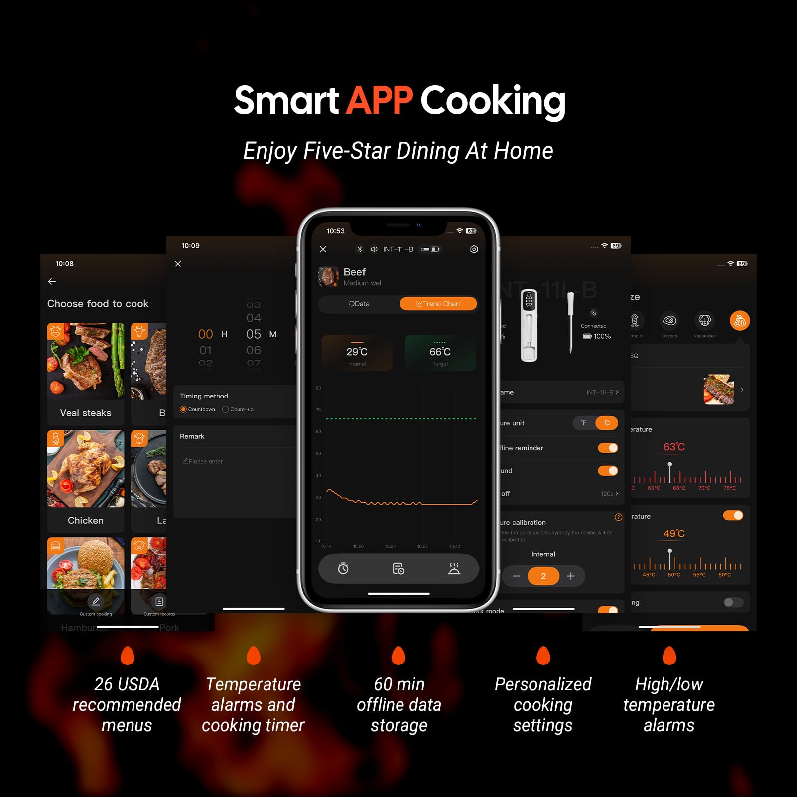 INKBIRD Termometro per Carne Wireless Bluetooth 5.4 305m IP67 Impermeabile