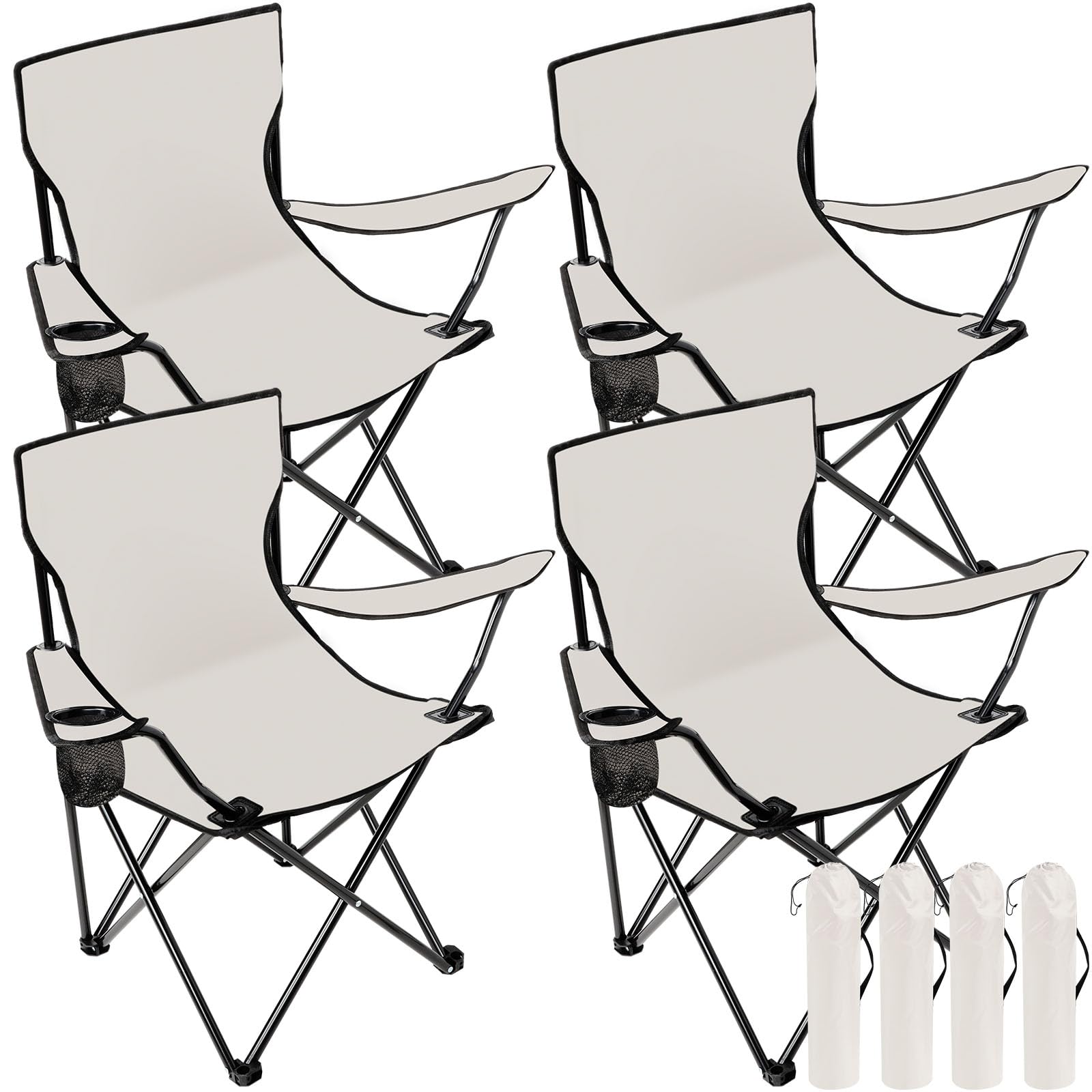 4 Pack Folding Camping Chairs with Carrying Bag Portable Lawn Chairs Lightweight Beach Chairs Outdoor Collapsible Chair with Mesh Cup Holder for Travel Outside Camp Beach Fishing Sports