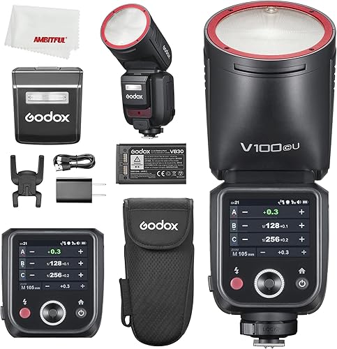 Godox V100 C V100C 100Ws USA Versiones TTL Li-ion Flash de cabeza redonda para cámara Canon, emparejamiento de un solo toque con flashes de potencia