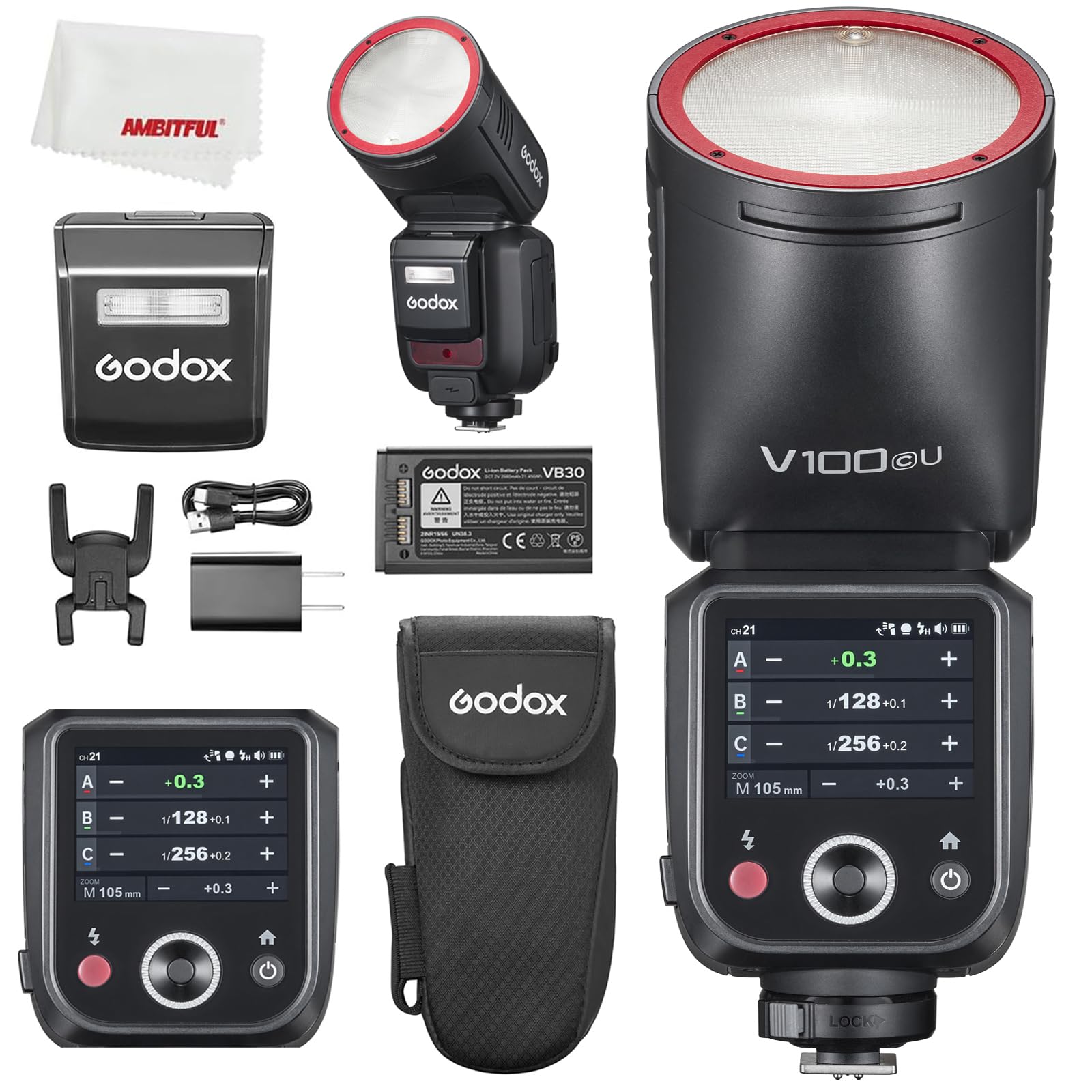 Godox V100 C V100C 100Ws TTL Li-ion Round Head Flash for Canon Camera,400 Full Power Flashes,1.7s Recycle Time, SU-1 Sub Flash (Godox V100C for Canon)