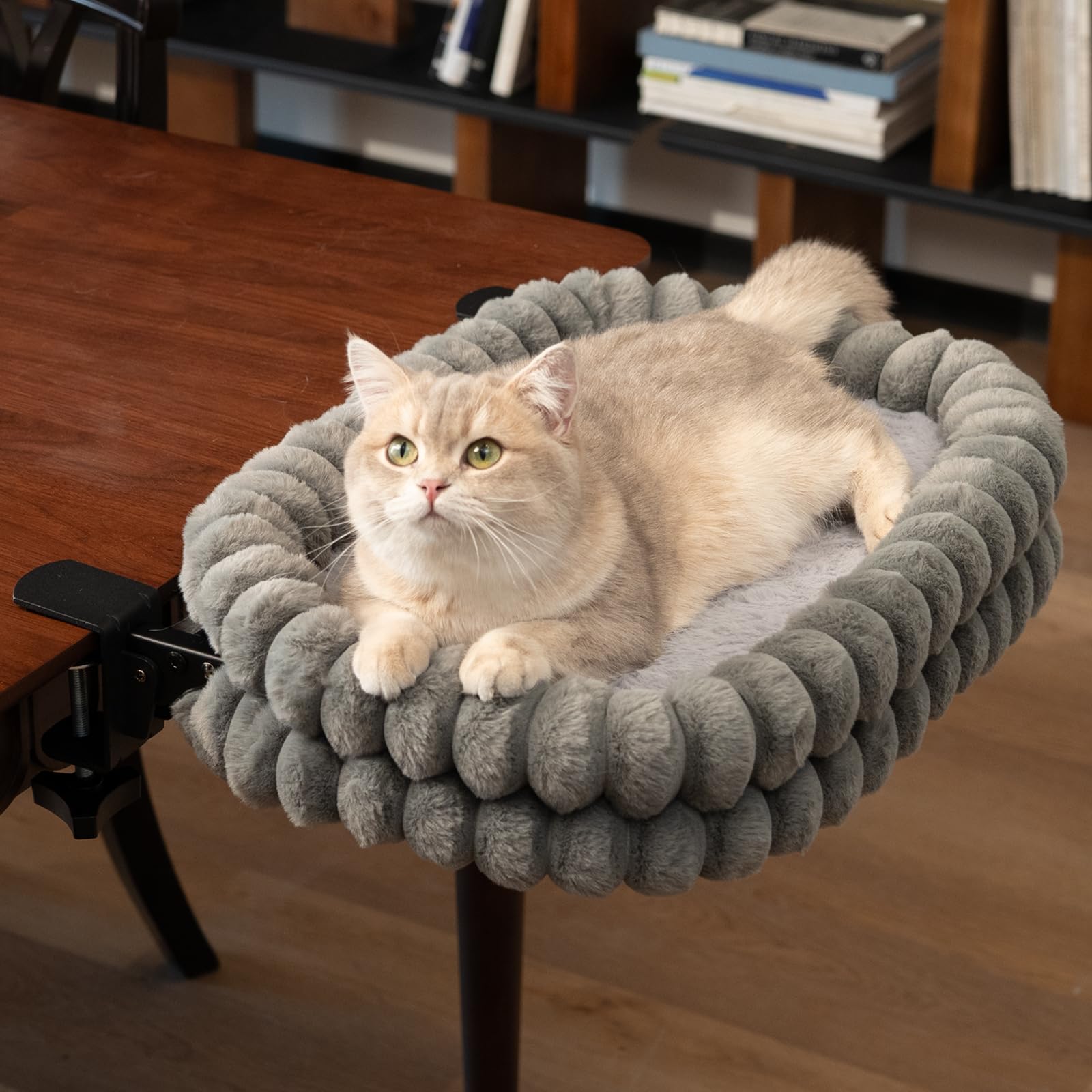 CheerPals Lit pour Chat Bureau Pliable, Hamac Chat Suspendu avec Support en Métal Robuste (2 KG), Panier Réversible Hiver/Été pour Table, 60x38x12 cm