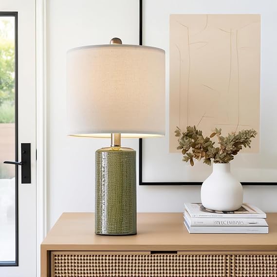 G-SAFAVA 51cm Small Table Lamps Set of 2 Modern Ceramic Lights for Living Room Farmhouse Bedside Lamps Boho Lamps for Night Stand Green Bedroom Side Lamps End Table