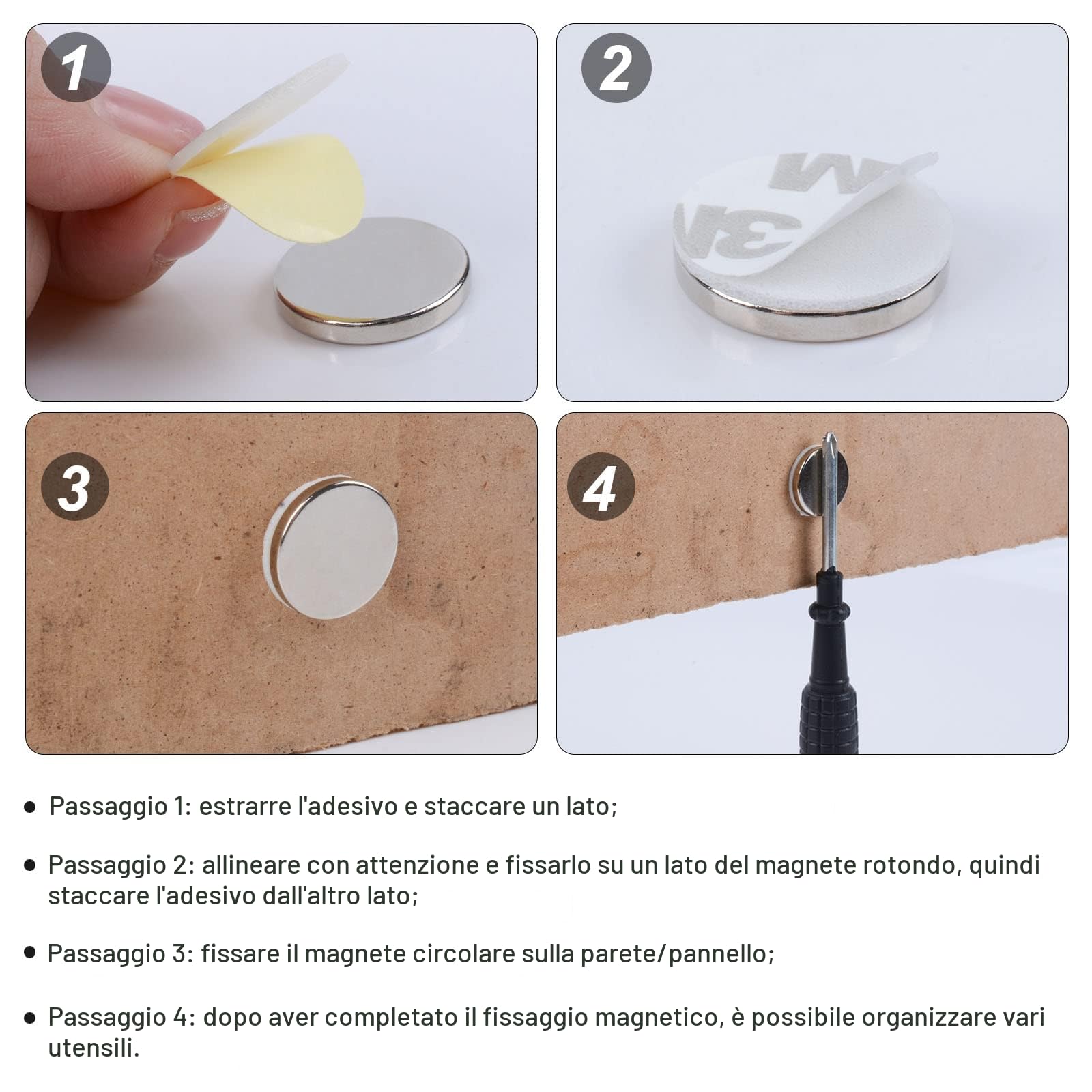 MIN CI Calamite Potenti Piccole Adesive,Calamita Adesiva Neodimio 20x3mm 4pcs Magneti Adesivi Forti Rotonde per Frigorifero Lavagna Magnetica