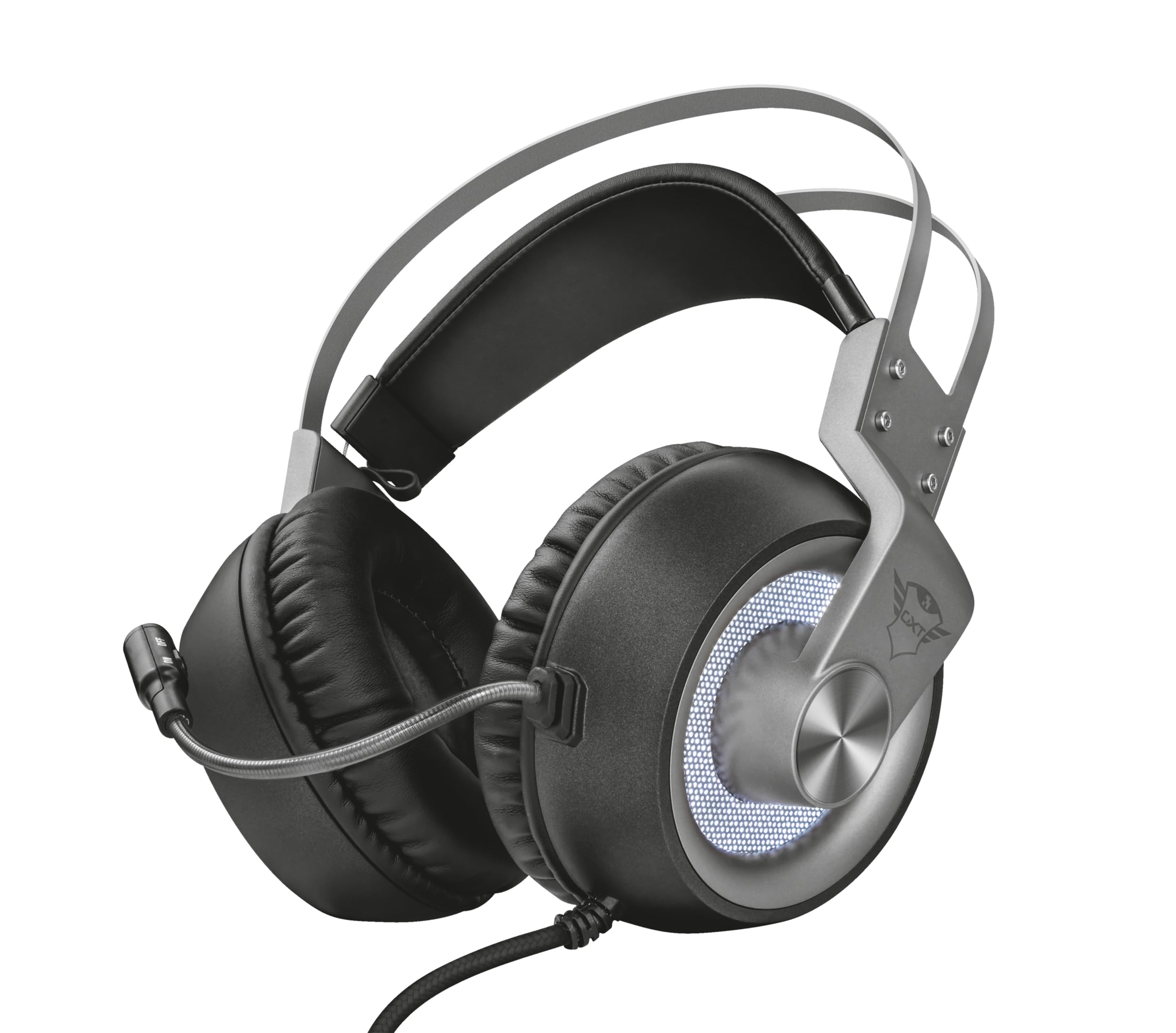 Trust Gaming GXT 4376 Ruptor 7.1 Gaming Headset (Virtual 7.1 Surround Sound, 50 mm Speaker Units, On-Ear Cup Volume Control and Microphone Mute Switch, for PC and Laptop, Illuminated) Silver