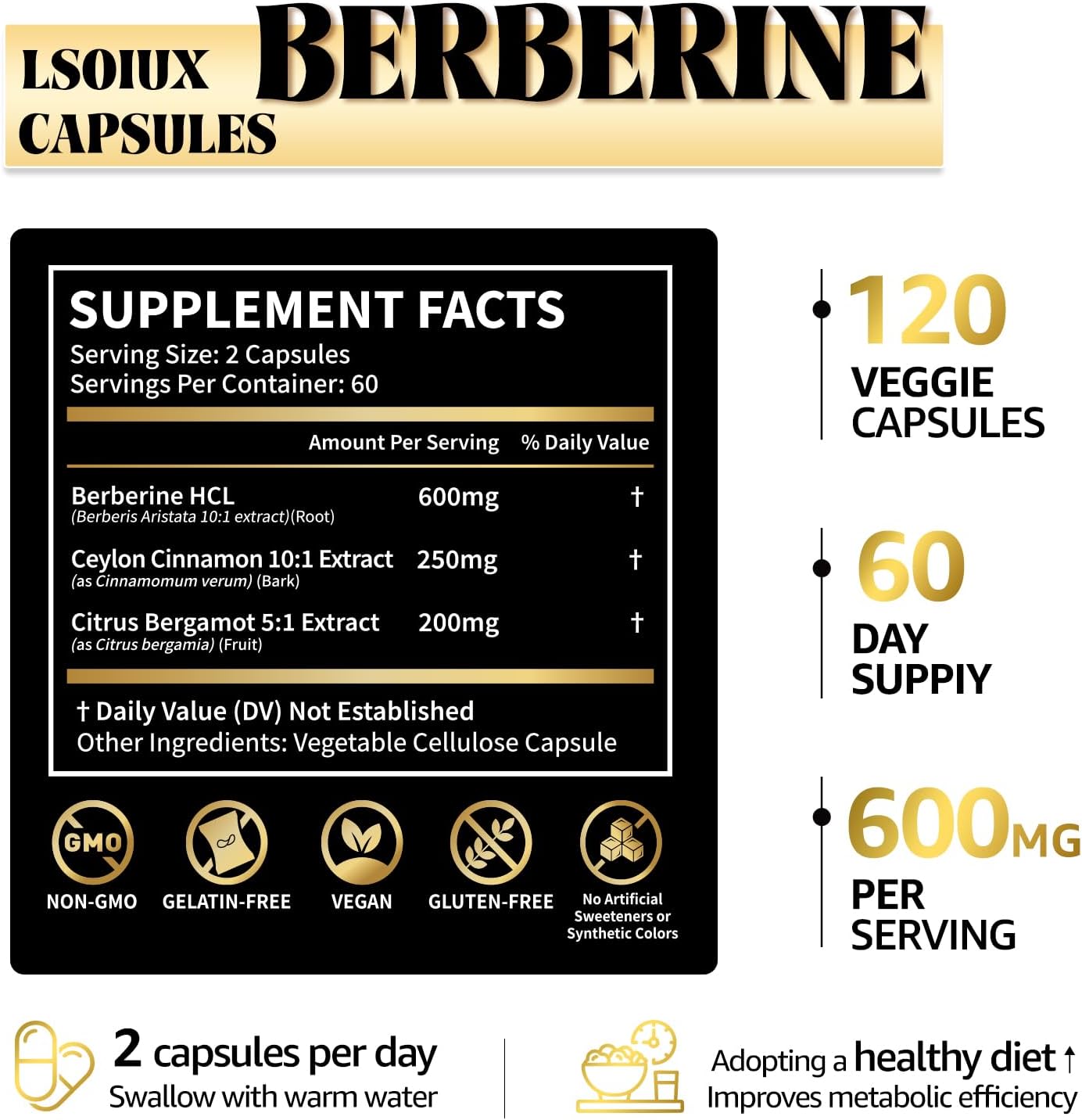 Berberine Supplement with Ceylon Cinnamon, Metabolic Support Formula for Daily Balance, Liposomal Berberine for GLP-1 Lifestyle Support, 600mg, Vegan, Non-GMO, 120 Capsules - Image 7