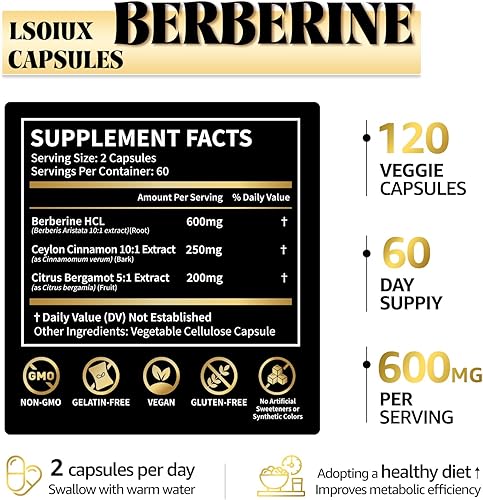 Miniatura 7 de Suplemento Premium de Berberina que Apoya el AMPK Metabólico, Berberina Liposomal con Canela de Ceilán - Fórmula Clásica de 600mg para Metabolismo