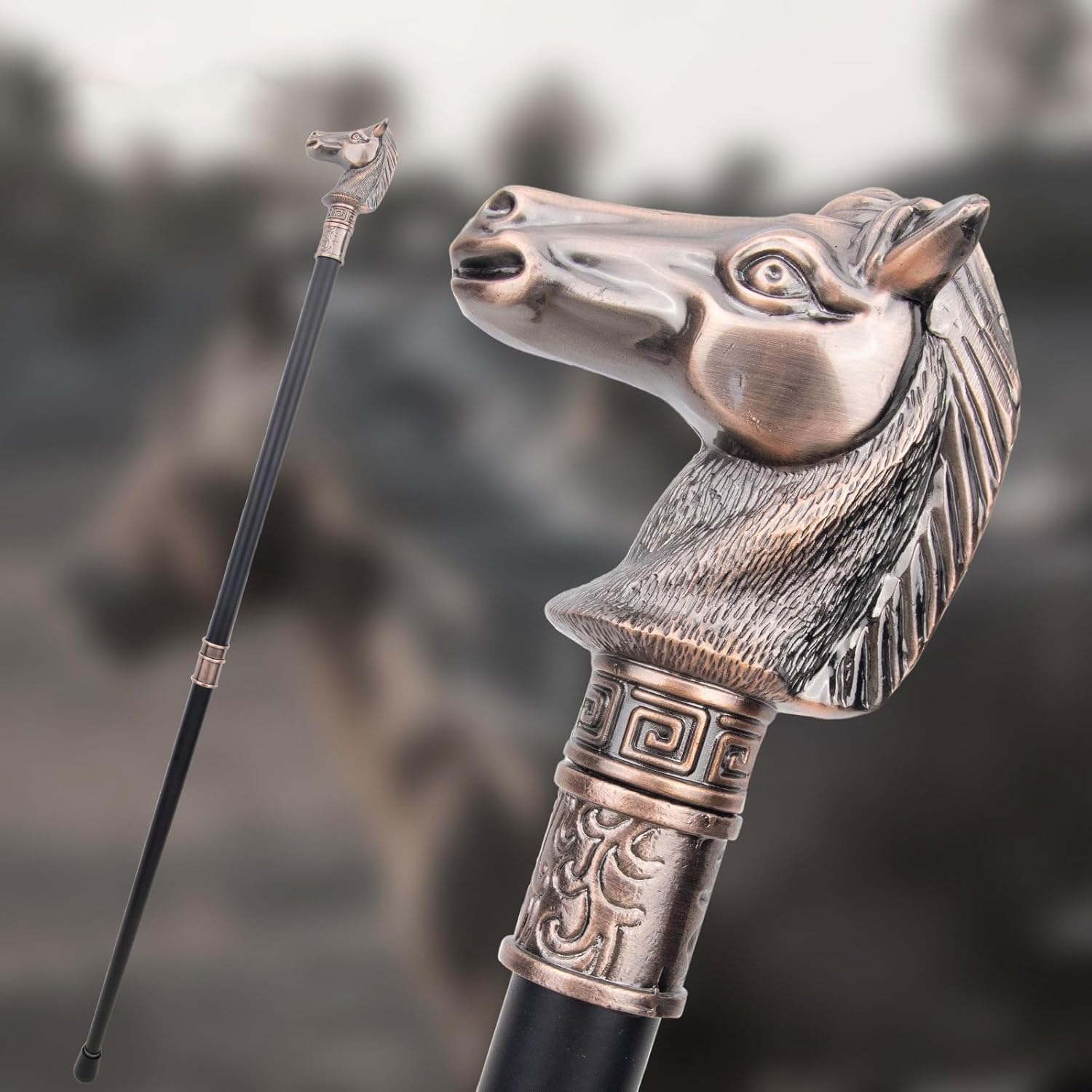 Copper Horse Walking Cane, Luxury Men Womens Walking Stick, Removable Anti Slip Scepter Cospaly Vintage Party 92cm