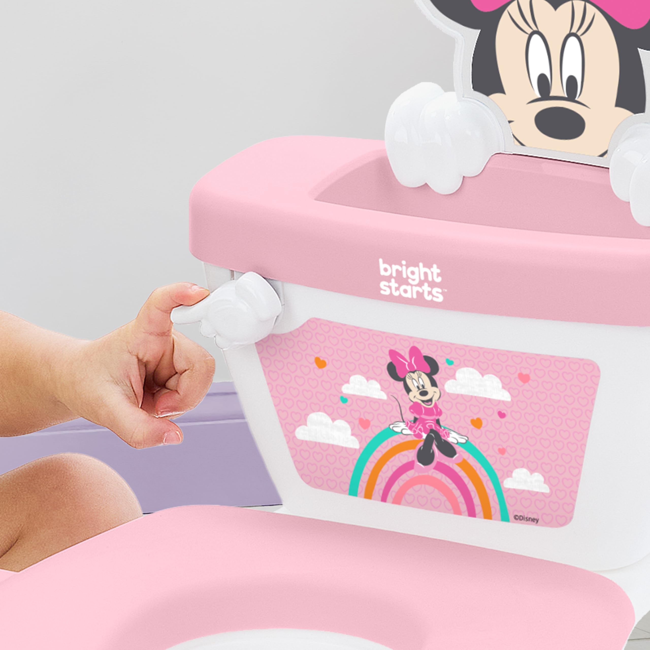 Bright Starts Disney Junior Minnie Mouse My Size Potty Training Toilet, Toddler Potty Chair with Flushing & Cheering Sounds, Removable Seat with Splash Guard & Handles, Ages 18+ Months, Up to 50 lbs