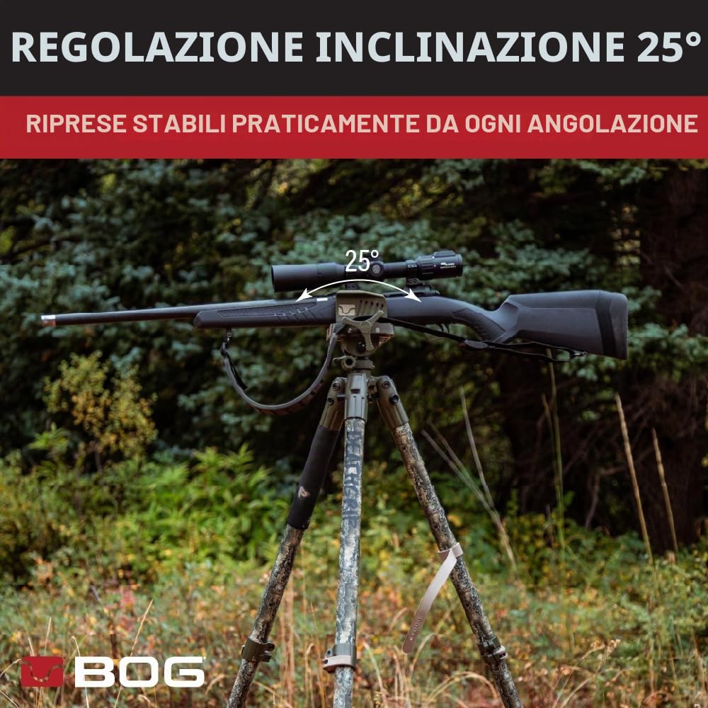 BOG DeathGrip Mossy Oak Bottomland Camo Treppiede con telaio in alluminio resistente design leggero stabile livello di bolla gambe regolabili e funzionamento a mani libere per caccia tiro e all'aperto
