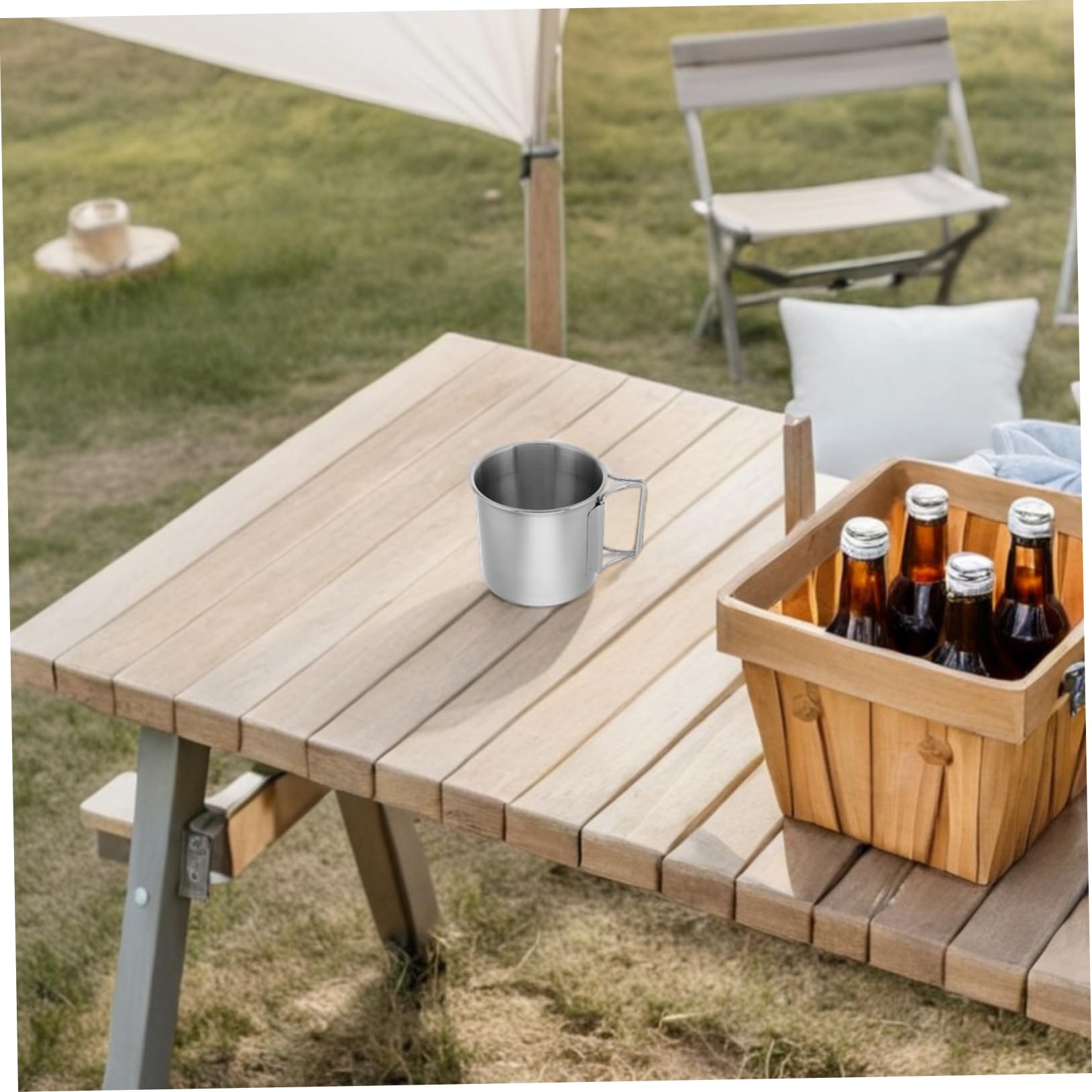 Hemobllo 4pièces Tasse De Camping Acier Inoxydable Avec Poignée Pliable Portable Pour Voyages Et Aventures Plein Air Ustensile De Cuisine Multifonctionnel