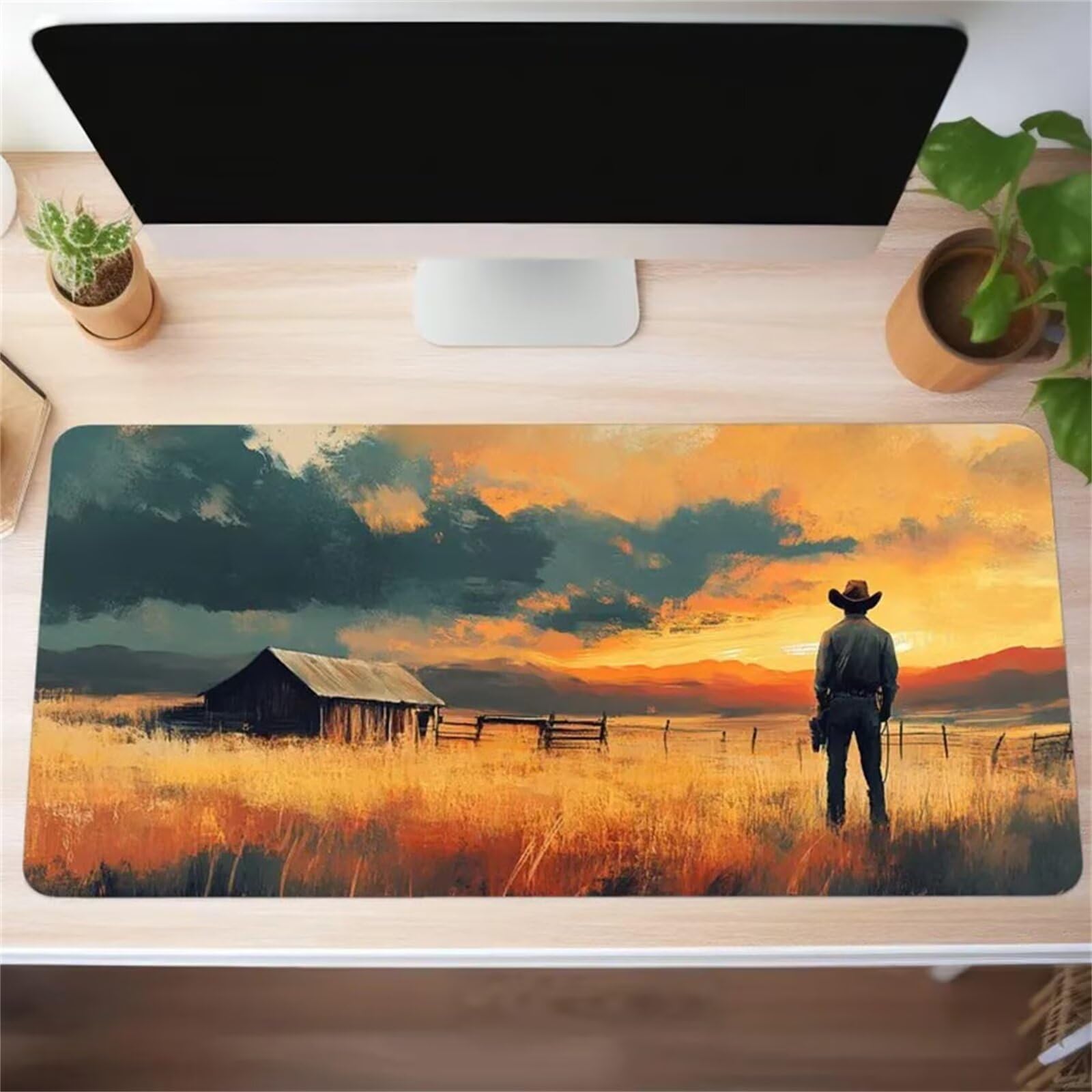 Tappetino Mouse XXL Cowboy della prateria 1200x600x2mm, Tappetino mouse Gaming Antiscivolo Resistente, Grande Mousepad gaming, Migliora Precisione e Velocità, Adatto Ufficio, Casa, Tastiera