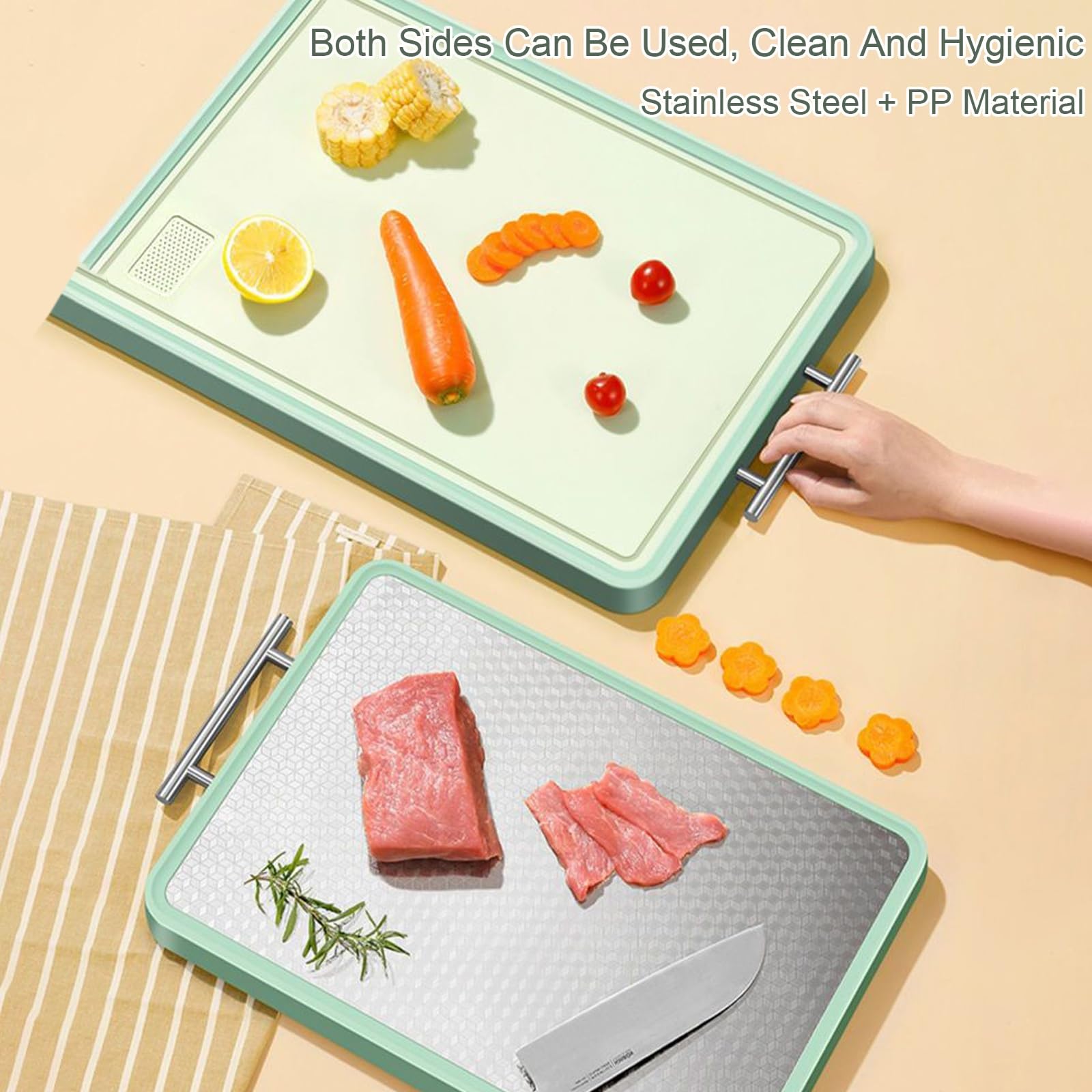 Tagliere in acciaio inox di alta qualità con base antiscivolo, resistente tagliere da cucina per la preparazione degli alimenti, facile da pulire, superficie antiscivolo, ideale per cuochi casalinghi