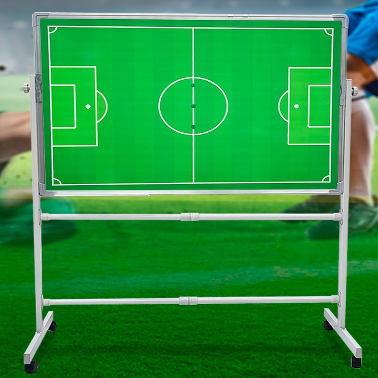 Pizarra magnética de entrenamiento de fútbol, pizarra táctica grande de borrado en seco con marco de aluminio y soporte móvil sobre ruedas