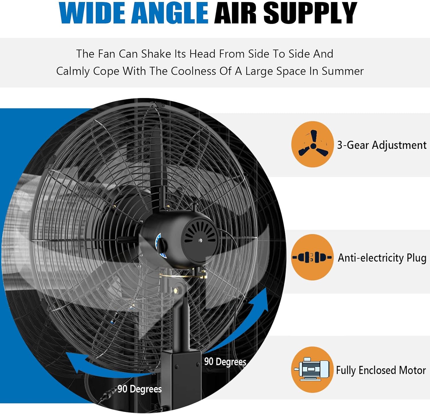 Standing Fan with Mist, 90° Oscillating Misting Fan, 3 Speed Setting, 11 Gallon Large Capacity Tank, Outdoor Industrial Pedestal Fan Misters