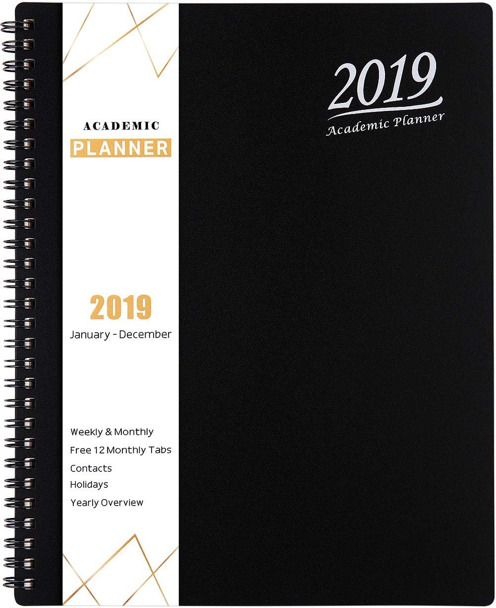 2019 Planner - Academic Weekly, Monthly and Yearly Planner with Tabs, Flexible Cover with Julian Dates, Twin-Wire Binding, 8.25" x 10" - Black
