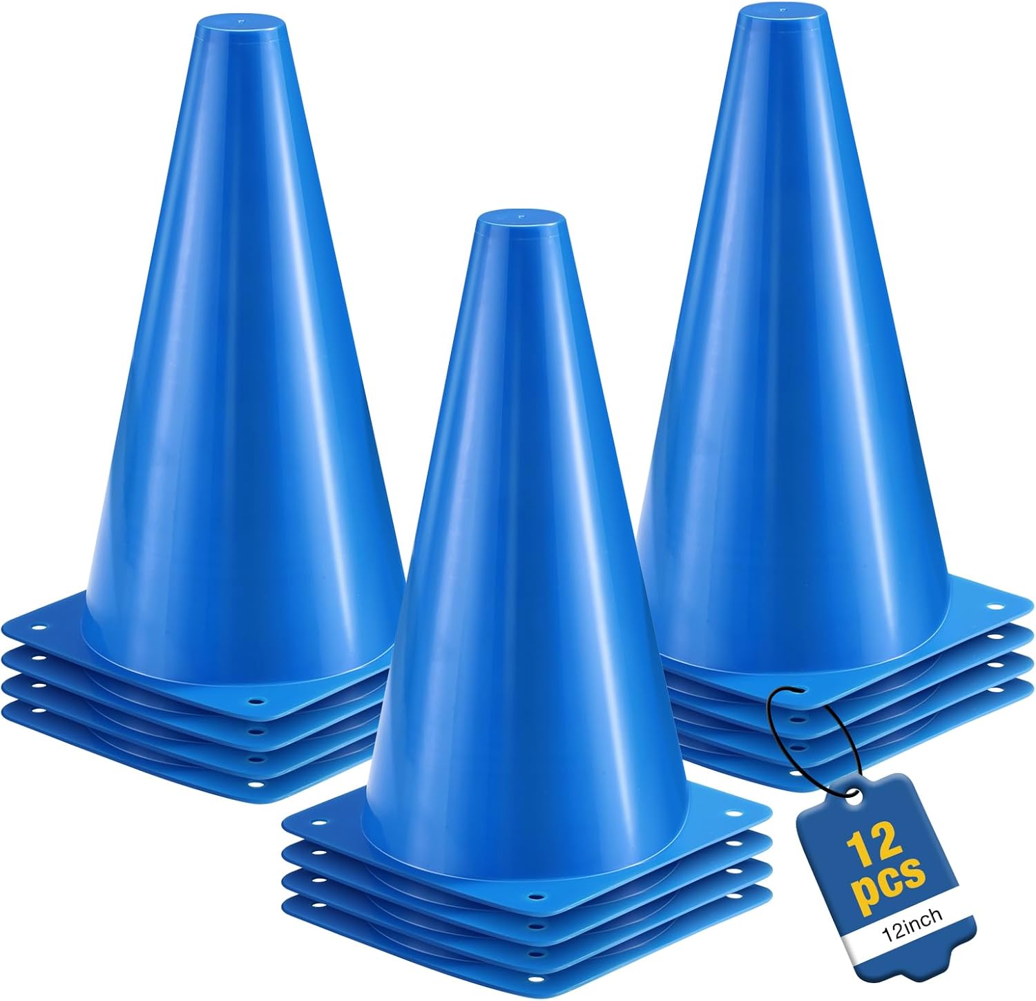 12 Inch Durable Cones,12pcs Versatile Plastic Traffic Cones and Soccer Cones for Sports Training,Agility Drills,Parking Safety,Basketball Training,Football Training.