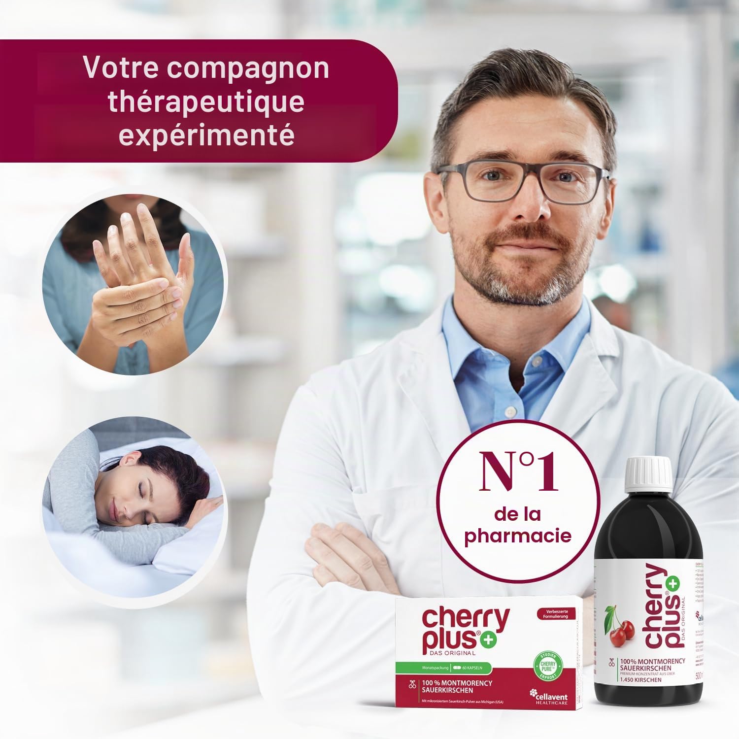 Concentré de cerises aigres Montmorency US - Hautement concentré - 1 450 cerises aigres Montmorency par bouteille (3 x 500 ml) - Cherry PLUS