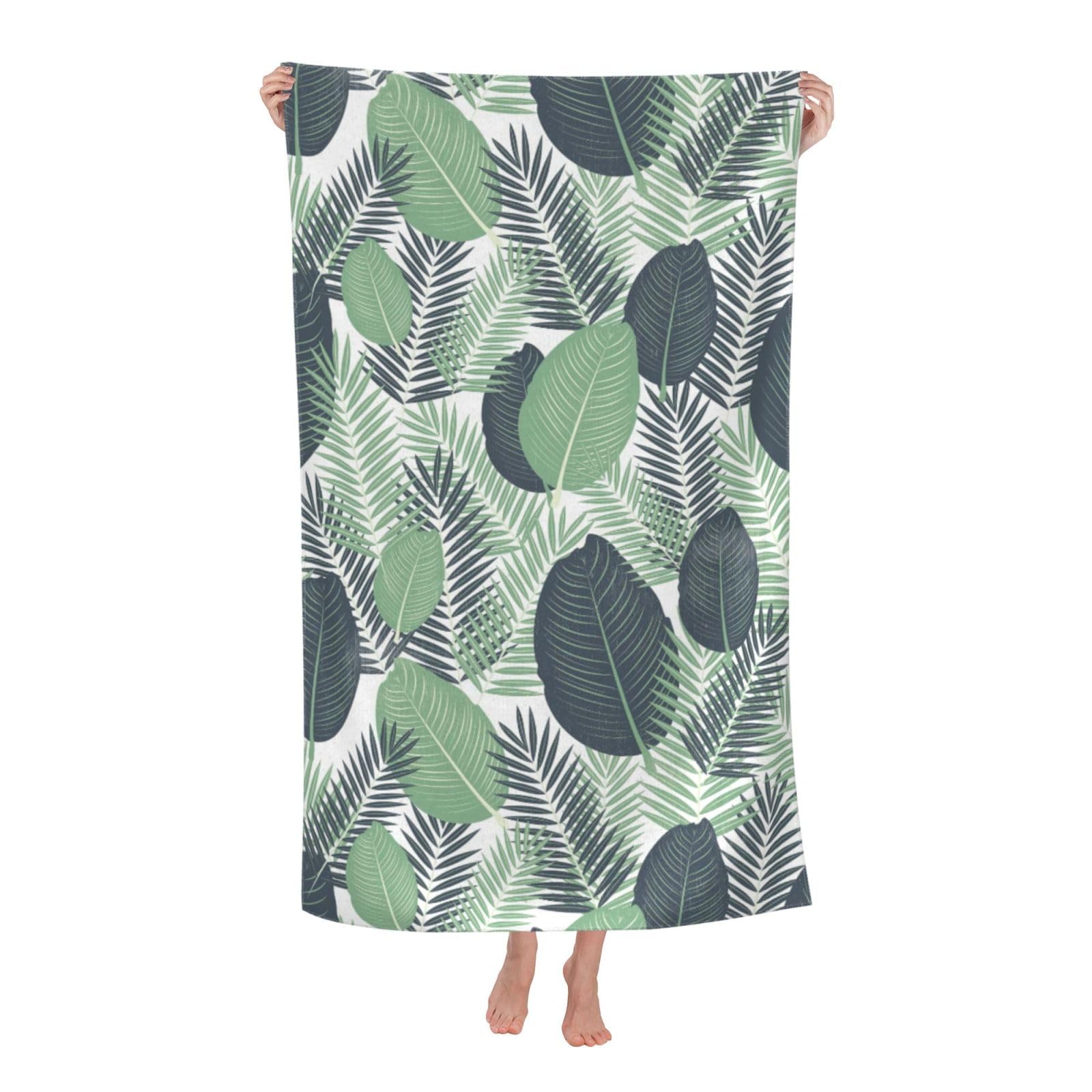 Cbaaghh Green Tropical Leaves Print Adult Beach Towels,Beach & Pool Towel,Beach Towels,Towels For Camping