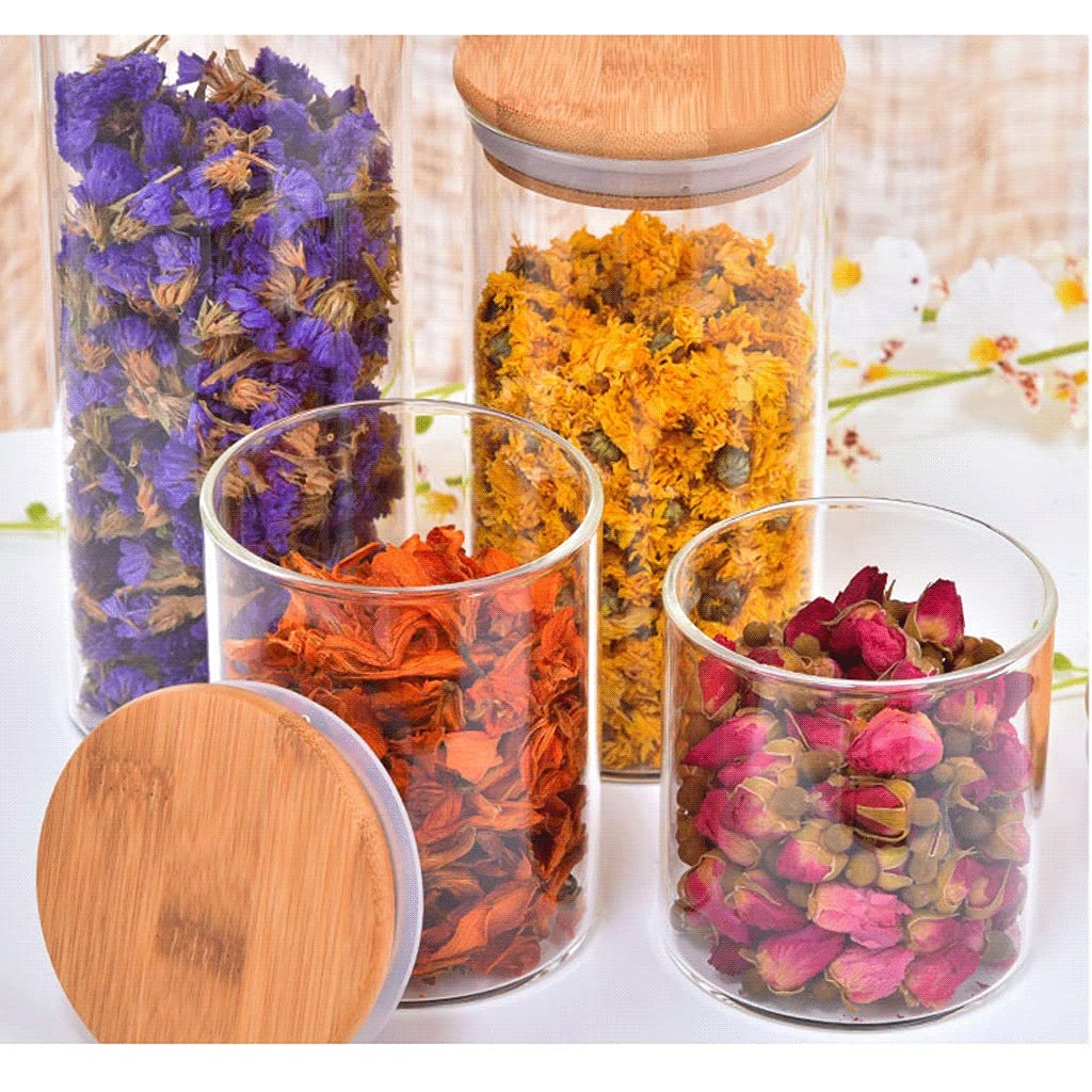 Tarros de té, 4 tarros herméticos de vidrio redondos transparentes con tapa, juego de recipientes apilables para cocina, baño, tarros apilables