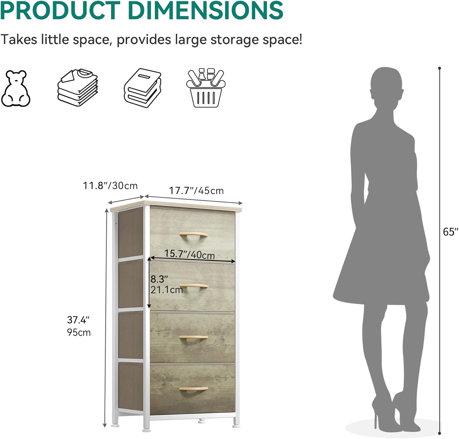 YITAHOME Dresser with 4 Drawers - Fabric Storage Tower, Organizer Unit for Bedroom, Hallway, Hallway, Closets - Sturdy Steel Frame, Wooden Top & Easy Pull Fabric Bins - Image 3