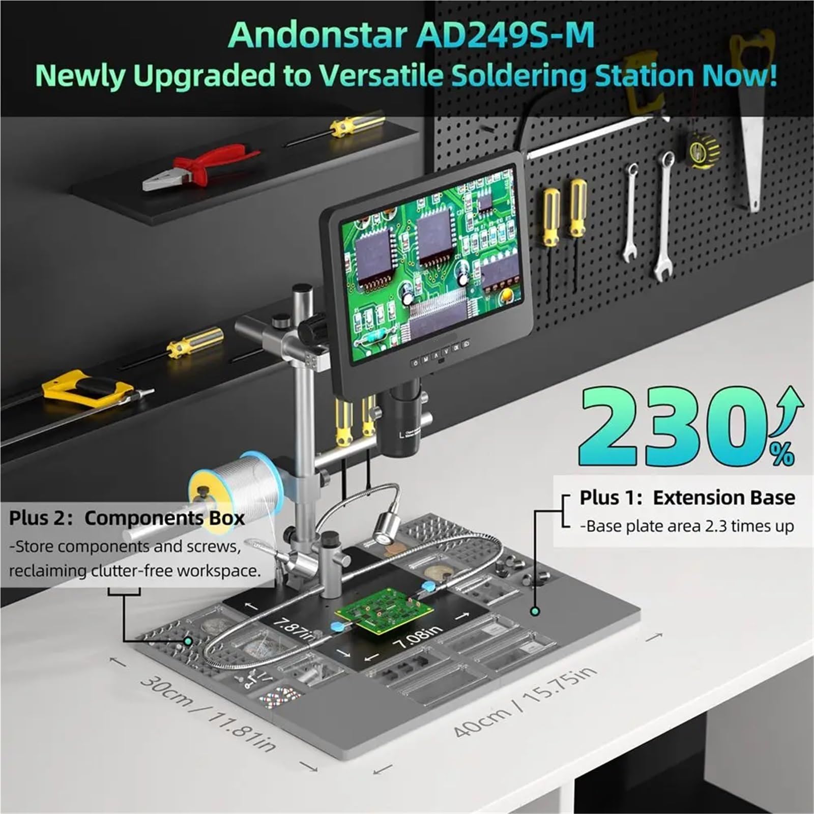 microscopio, Microscopio Digital HDMI AD246SM- 2000X UHD 2160P for Soldadura PCB SMD y Herramientas de reparación de teléfonos para Adultos(AD249SM-Plus(10inch))