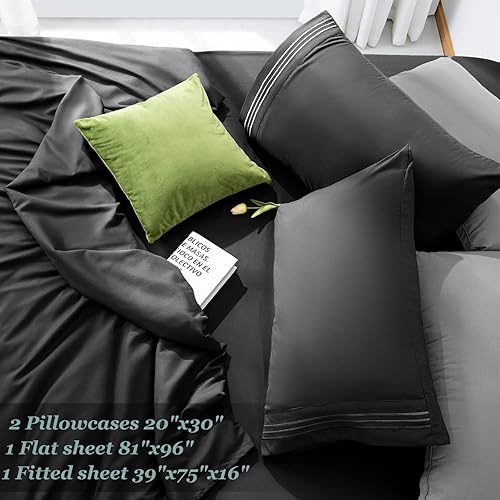 Miniatura 3 de LBRO2M Juego de sábanas de 100% algodón egipcio de 1000 hilos, tamaño King, 4 piezas, bolsillo profundo de 16 pulgadas, ropa de cama súper suave,