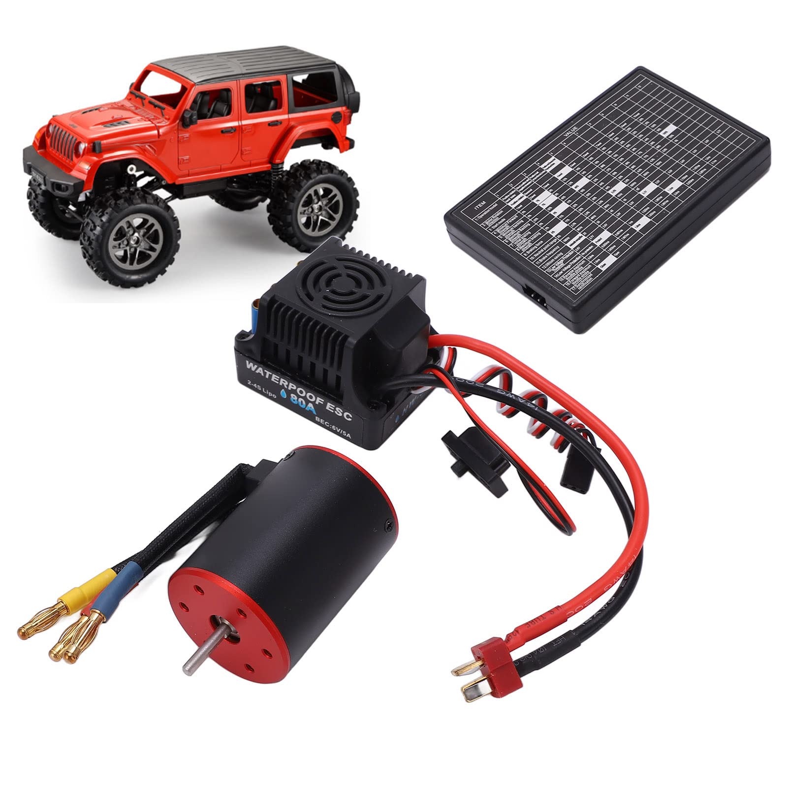 VGEBY Motor sin Escobillas para 1/8 1/10 RC Car, RC Brushless 80a ESC Kit con 3650 3100KV Tarjeta de Programación de Motor sin Escobillas Impermeable Accesorios De Modelos