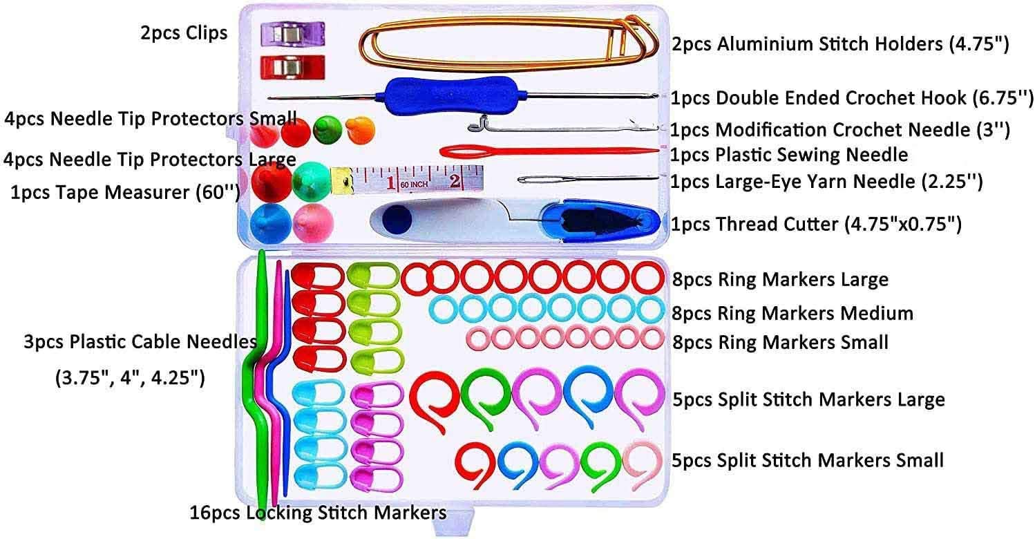YMWALK 56Pcs Knitting Tools Accessories,Knitting And Crochet Accessories Basic Sewing Knitting Tools Set Needles Stitch Holders Markers Unpicker Crochet Starter Kit With Case For Beginners