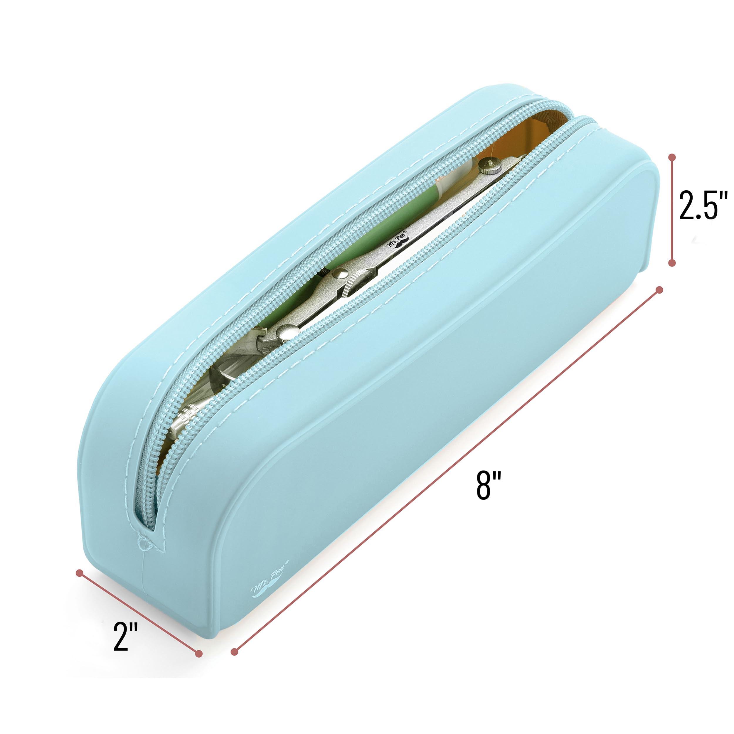 Mr. Pen Light Blue Silicone Pencil Case - Aesthetic Pouch for Women and Makeup, Compact - Image 2